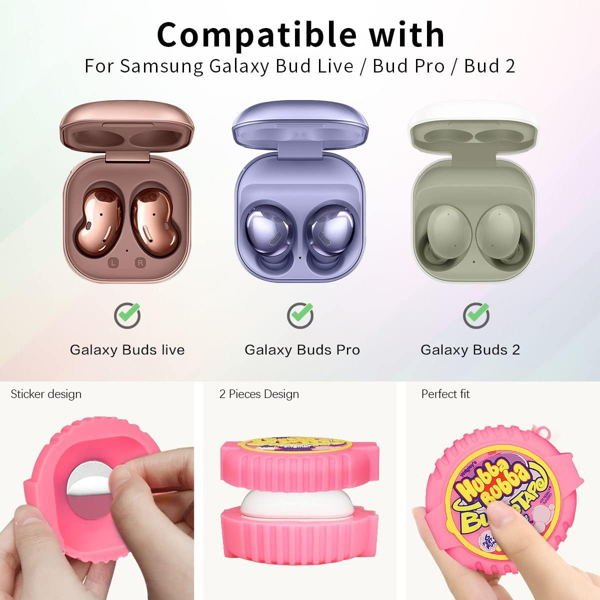 [2Pcs] Cute Case for Galaxy Buds Live Case 2020/Galaxy Buds Pro Case/Galaxy Buds 2 Case 2021, Cute 3D Fun Fashion Food Design Silicone Protective Skin for Girl Boys(Bubble Gum+Purple Potato Chips)  YIPINJIA   