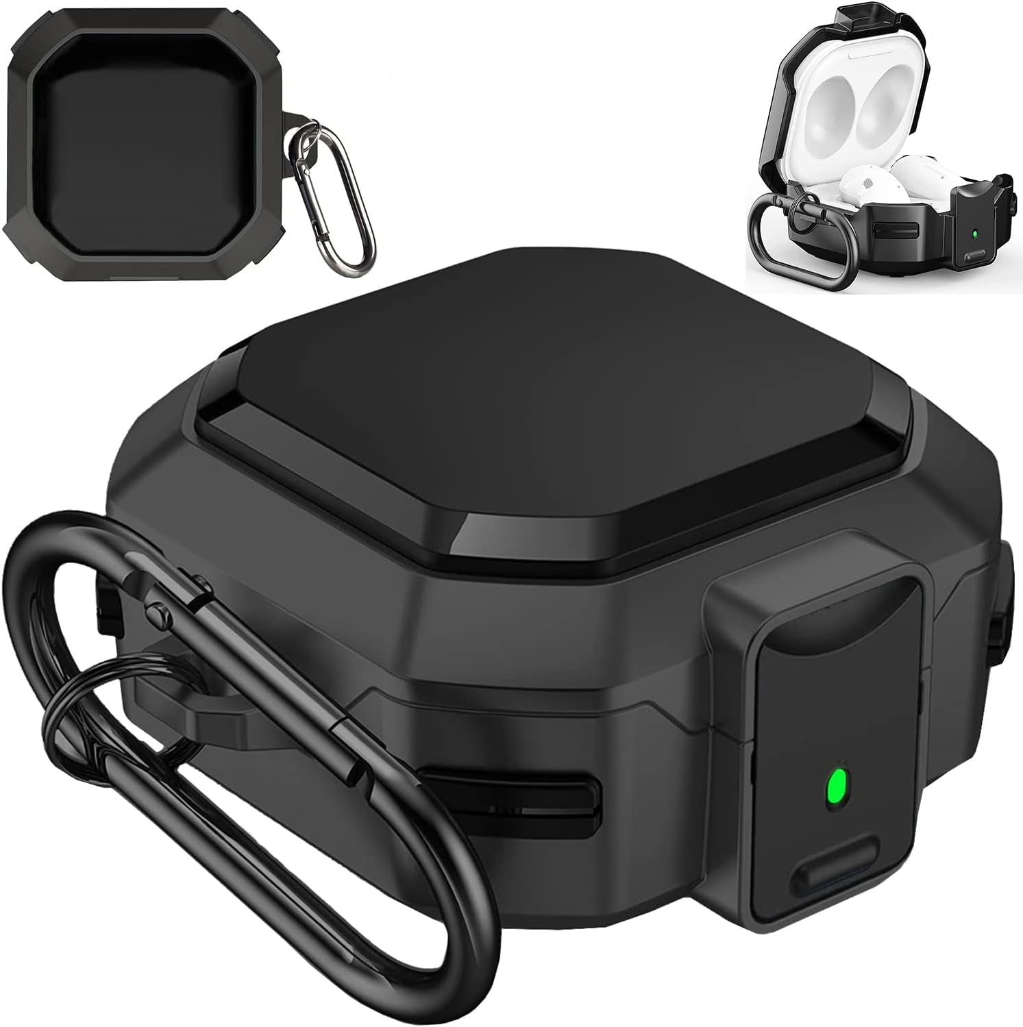 Military Armor Case with Secure Lock for Samsung Galaxy Buds Pro 2 Case/Buds Pro Case/Buds Live Case/Buds 2 Case Cover Full-Body Rugged Hard Shell for Men Women with Keychain Carabiner #Black  voma   