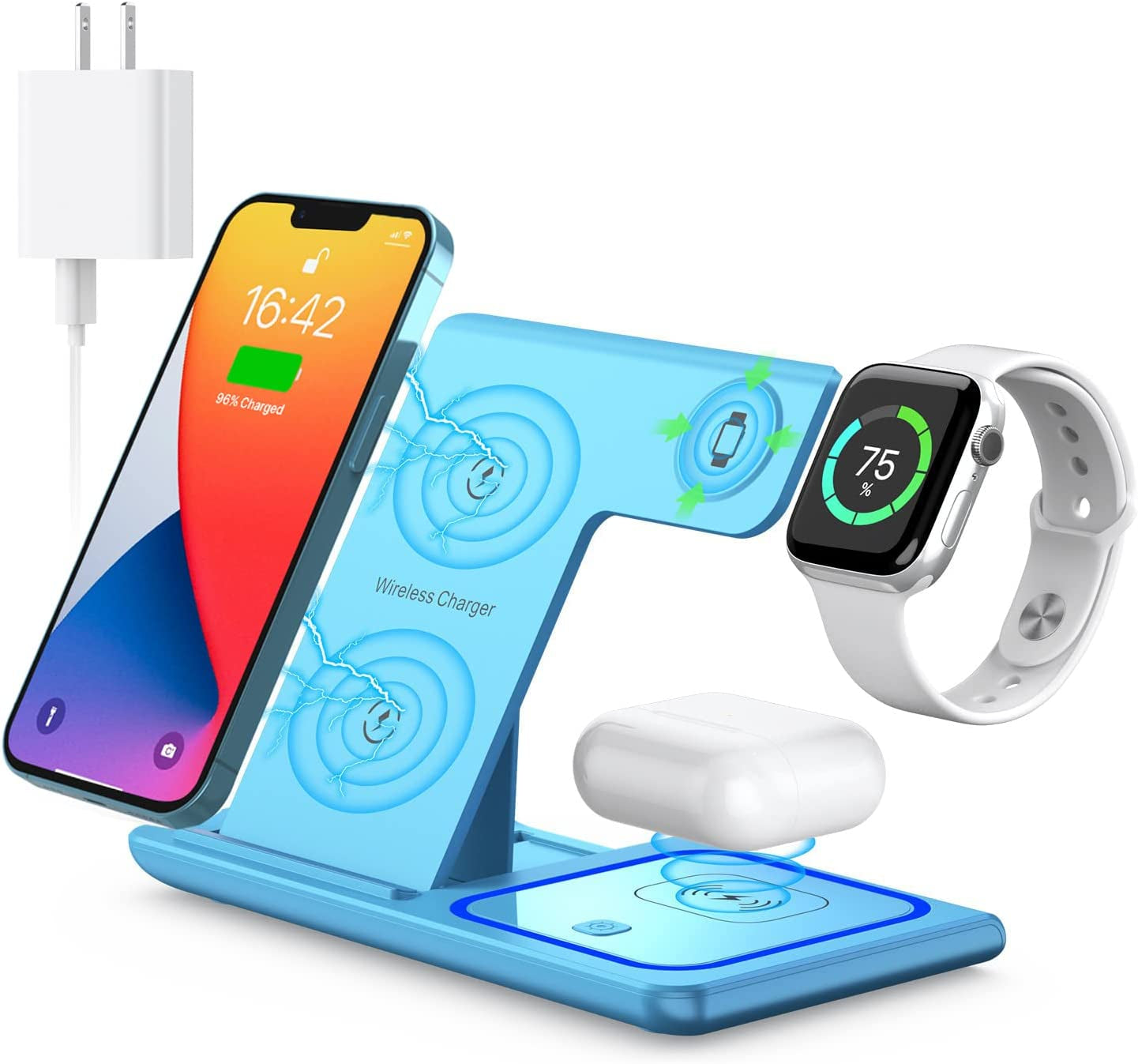 Wireless Charger,Mildily 3 in 1 Wireless Charging Station for Apple Iphone/Iwatch/Airpods,Iphone 13,12,11 (Pro, Pro Max)/Xs Max/Xr/Xs/X/8(Plus),Iwatch 7/6/Se/5/4/3/2,Airpods 3/2/Pro（Black）  XuHui blue  