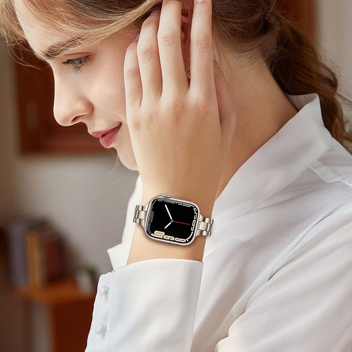 Trumirr Band for Apple Watch Series 8 7 45Mm Starlight Women, Slim Stainless Steel Watchband Feminine Strap Replacement for Iwatch SE Ultra Series 8 7 6 5 4 3 2 1 49Mm 45Mm 44Mm 42Mm  TRUMiRR   