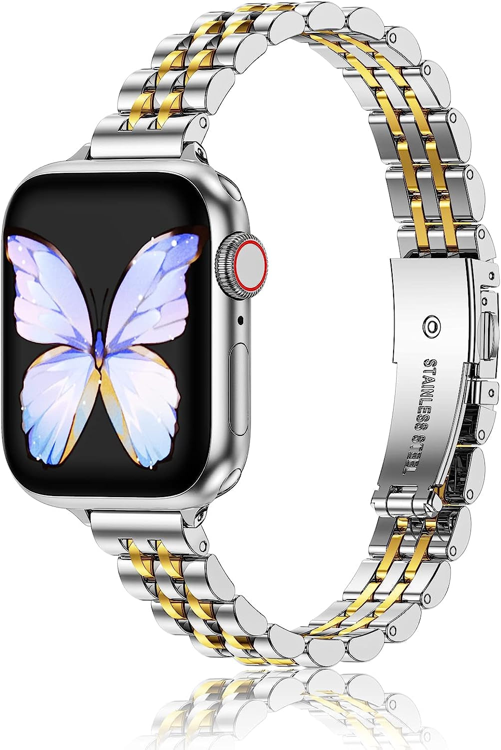 Miohhr Slim Metal Bands Compatible with Apple Watch Ultra Band (49Mm) Series 8/7(45Mm 41Mm),Series SE 6/5/4(40Mm 44Mm),Series 3/2 /1(38Mm 42Mm), Thin Stainless Steel Chain Strap for Women Iwatch Band  MioHHR   