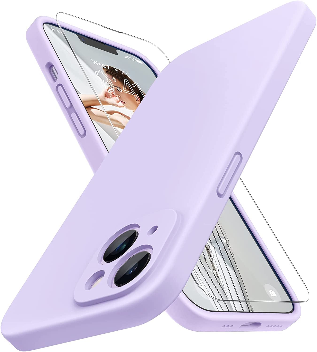 Miracase Designed for Iphone 14 Case with Screen Protector,[Upgraded Enhanced Camera Protection],Shockproof Liquid Silicone Case with Microfiber Lining, 6.1 Inch,Black  Miracase Aqua Purple  