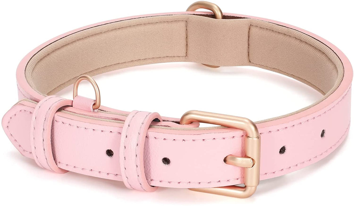 WHIPPY Airtag Leather Dog Collar GPS Tracker Air Tag Puppy Collar Adjustable Soft Leather Padded Dog Collar with Airtag Holder Case for Small Medium Large Dog Pet Backpack,Pink,M  WHIPPY A-pink L:Neck 20"-23",Width1.18" 