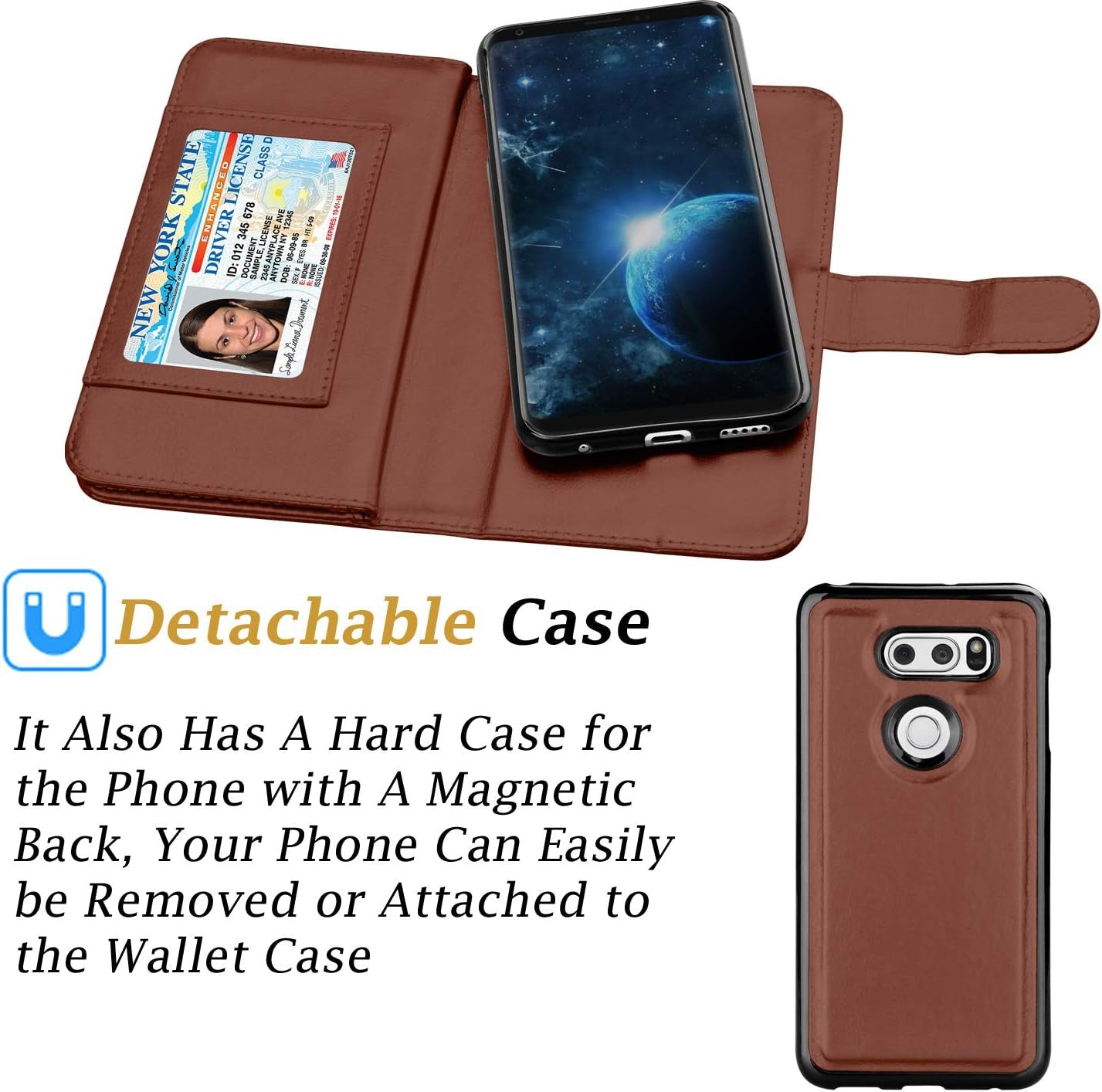 LG V35 Thinq Wallet Case, LG V30 Wallet Case, LG V30 Plus/Lg V30S Thinq/Lg V35 Case Wallet, Takfox PU Leather Folio Flip 9 Card Slots Holder with Lanyard Detachable Magnetic Wallet Case-Brown  Takfox   