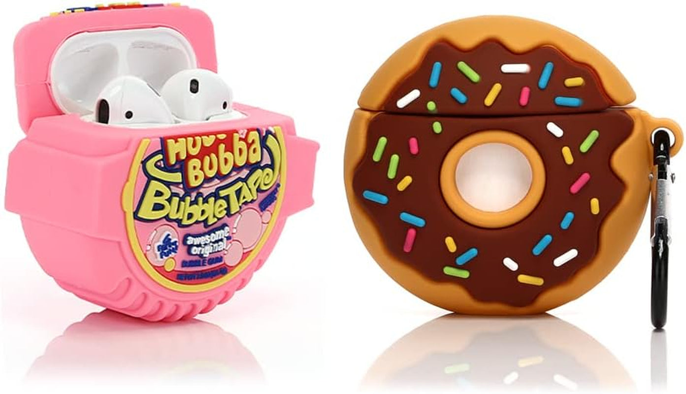 (2 Pack) BGAANM Cute Airpods 1/2 Case Silicone Cover with Keychain, Cartoon Skin Design Headphones Charging Case Protective Cover Accessories Kits Compatible for Airpods 1 and 2  BGAANM Bubble+Donuts  
