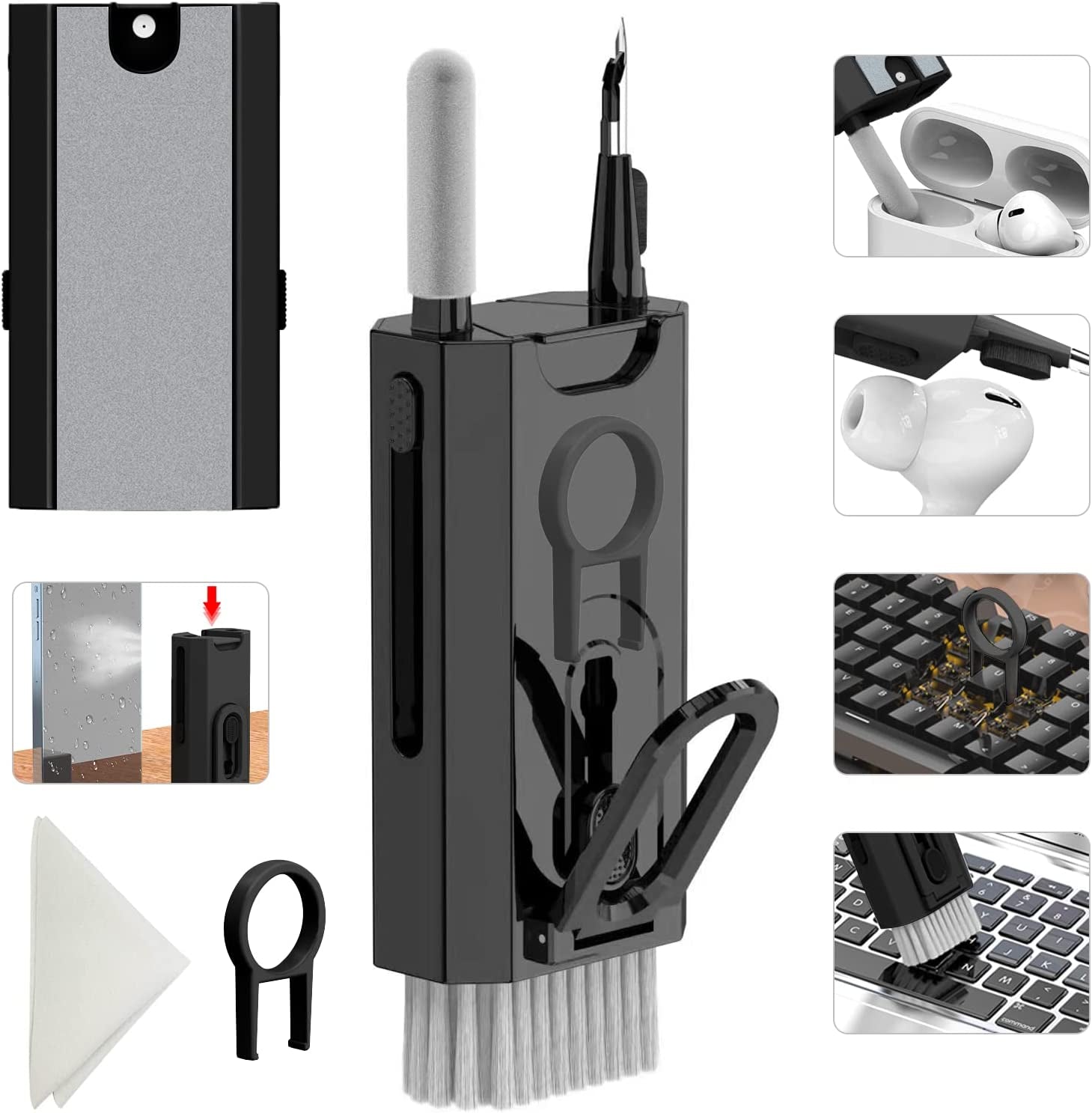 7 in 1 Electronic Cleaner Kit - Keyboard Cleaner, Keyboard Cleaning Kit, Laptop Cleaner with Brush, Electronic Cleaner for Airpods Pro/Laptop/Phone/Computer/Screen (Give Away a Flannel Cloth) Blue  CRYSFIY D-nine in one-black  