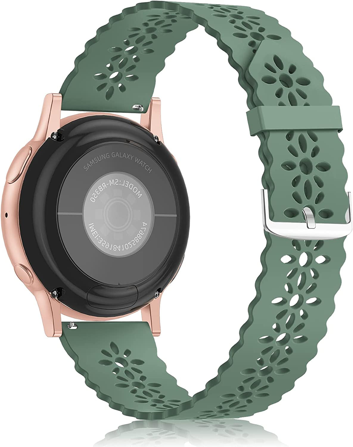 Lace Silicone Band 20Mm Compatible for Samsung Galaxy Watch 4 40Mm 44Mm/Watch 3 41Mm/Active 2 Watch Bands 40Mm 44Mm/Watch 4 Classic 42Mm 46Mm, Slim Bands Soft Smartwatch Strap for Women(Black)  Seizehe PineGreen  