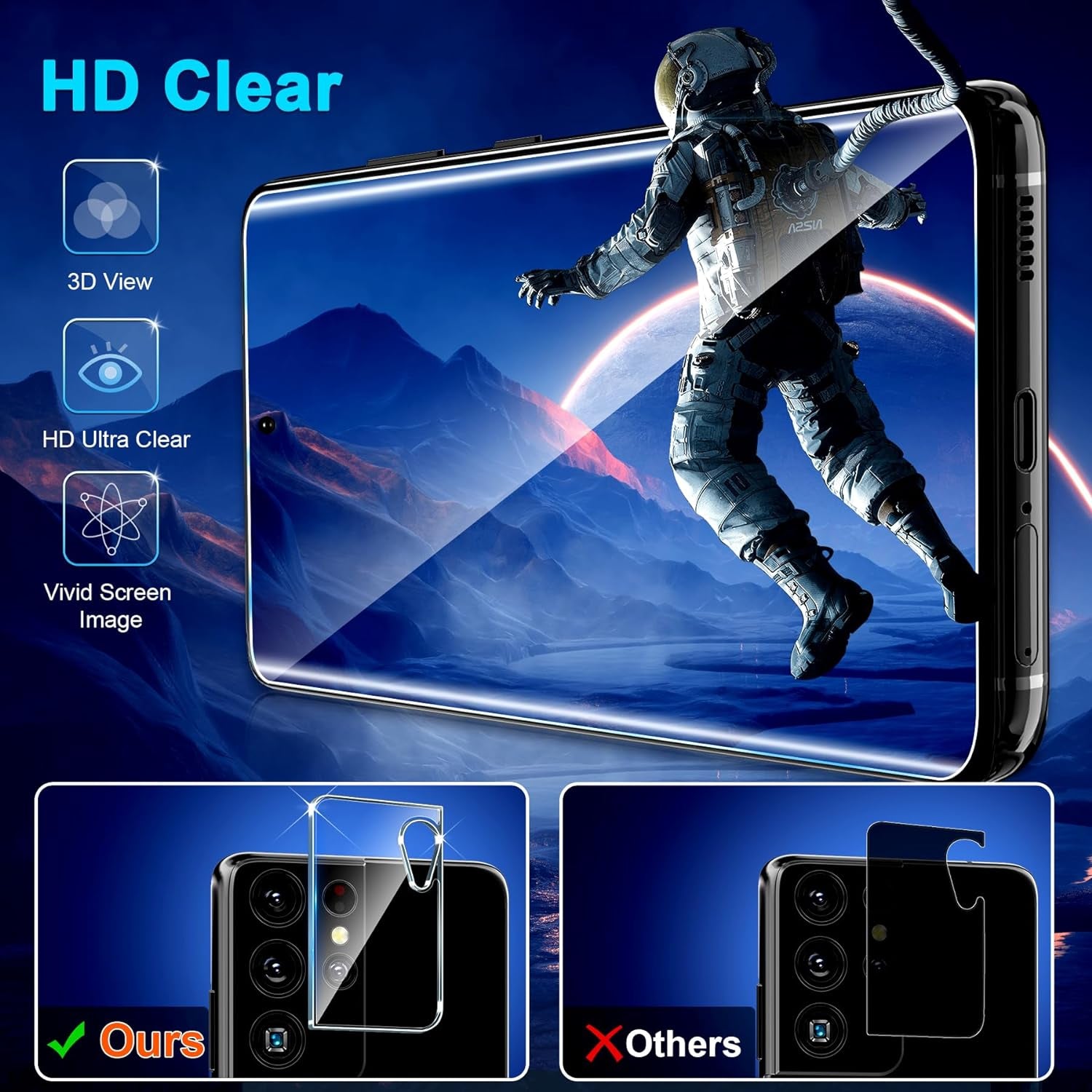 [2+2 Pack] Galaxy S21 Ultra Screen Protector, 9H Tempered Glass, Ultrasonic Fingerprint Support, 3D Curved,Hd Clear Scratch Resistant for Samsung Galaxy S21 Ultra 5G Glass Screen Protector  Samcorn   