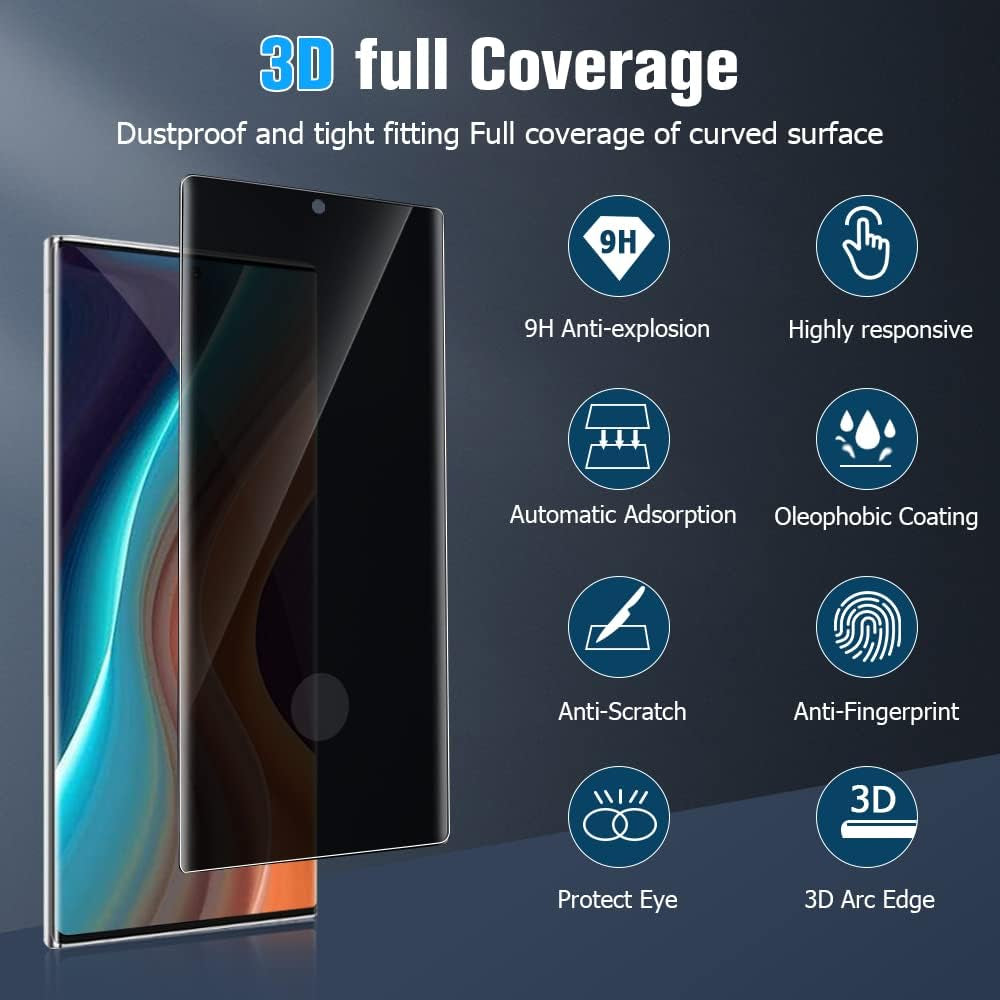 【1+1 Pack】Galaxy Note 20 Ultra Privacy Screen Protector and Camera Lens Protection,Anti-Spy Tempered Glass,3D Curved Full Coverage, Fingerprint Unlock for Samsung Galaxy Note 20 Ultra  OuYteu   