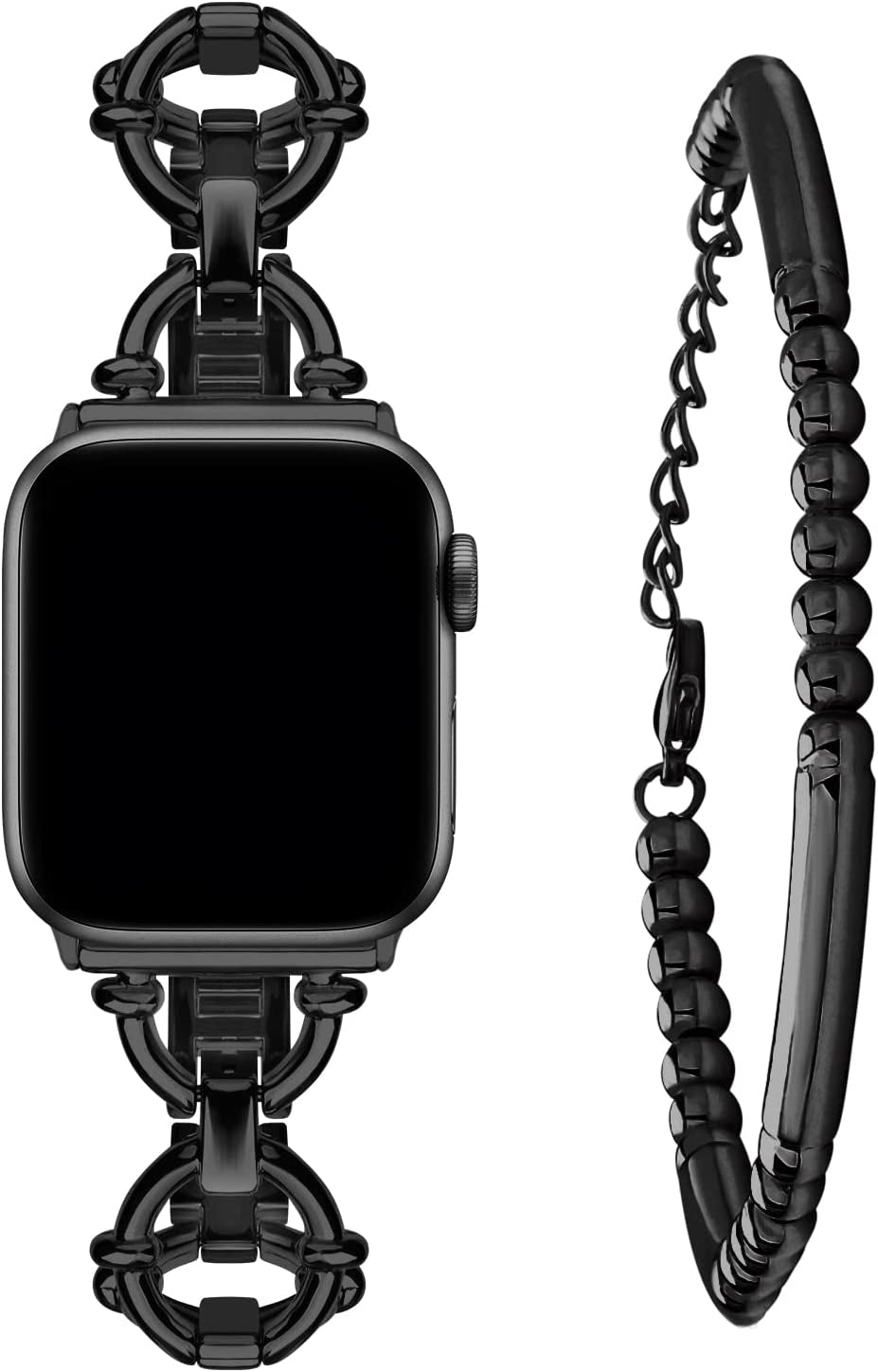 Wutwuk Compatible with Apple Watch Band 38Mm 40Mm 41Mm, Iwatch Bands Strap for Apple Watch SE Series 8 7 6 5 4 3 2 1, Women Dressy Roman Numerals Bangle Bracelets Set, Gold  wutwuk Black+Tube 42mm/44mm/45mm/49mm 