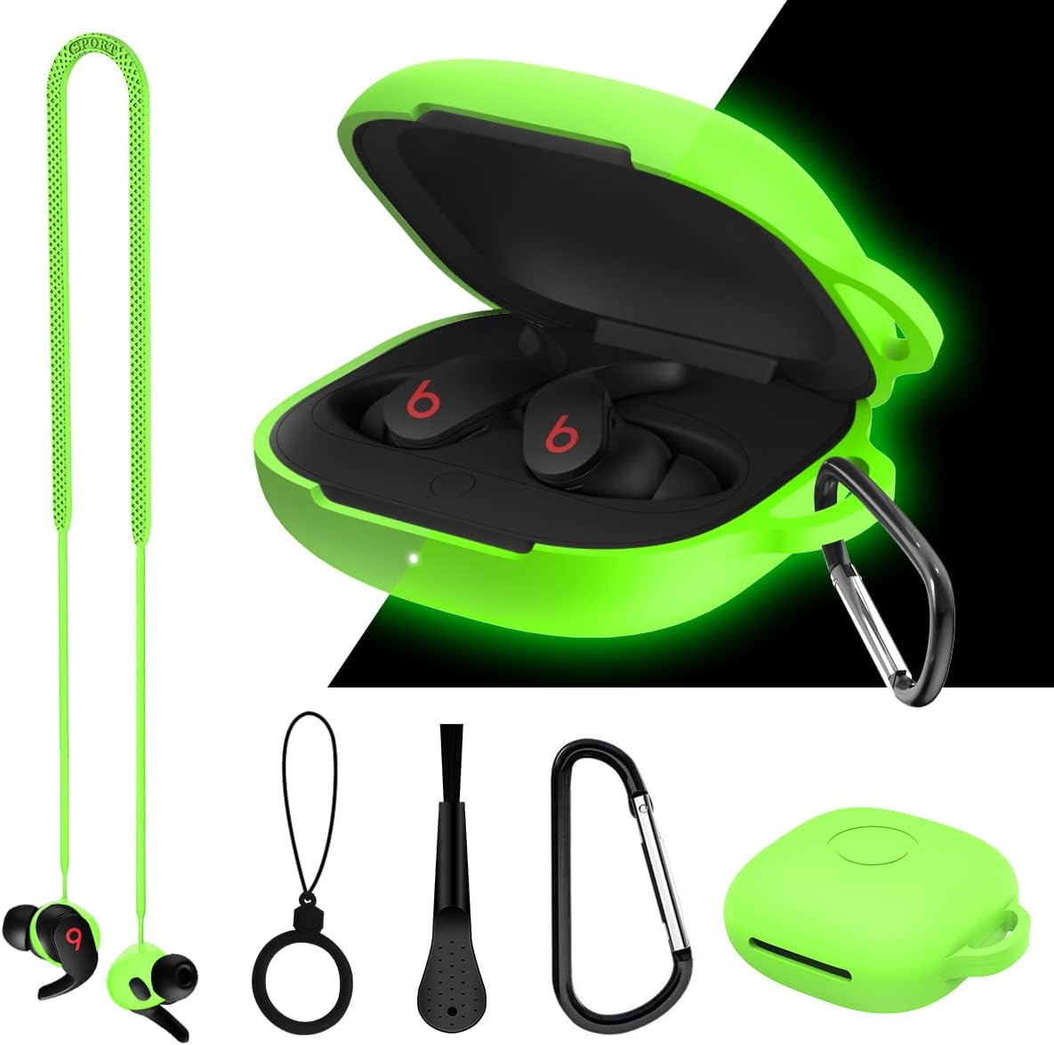 WQNIDE Case Cover for Beats Fit Pro Case 2021 New Earbuds, [5 in 1] Accessory Kit Silicone Protective Skin Sleeve for Beats Fit Pro 2021 Case with Keychain/Anti-Lost Strap/Ring/Brush (Blue)  WQNIDE (5 in 1)-Green  