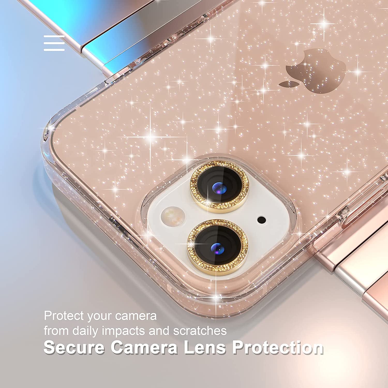 Choiche Compatible for Iphone 14 Case Cute, Women Clear Glitter Bling Sparkly Case, [2 X Diamond Camera Lens Protectors] [2 X Tempered Glass Screen Protectors] 6.1-Inch (Glitter Gold)  Choiche   