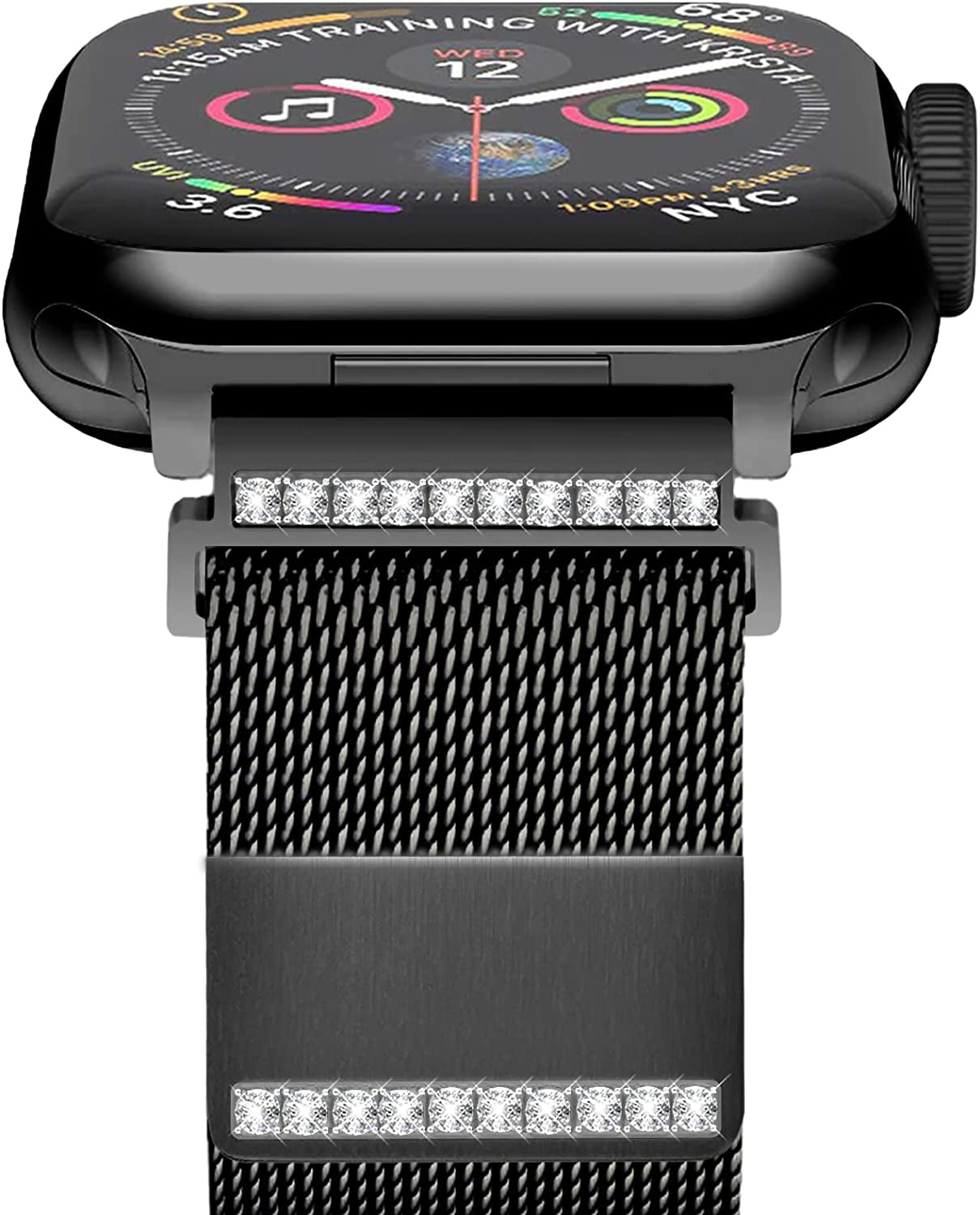 Metal Milanese Loop Band Compatible with Apple Watch Band 38Mm 40Mm 41Mm 42Mm 44Mm 45Mm 49Mm Women Men, Stainless Steel Mesh Magnetic Adjustable Strap for Iwatch Series Ultra/8/7/6/5/4/3/2/1/Se, Gold  BANDHOME F-Black 42mm/44mm/45mm/49mm 