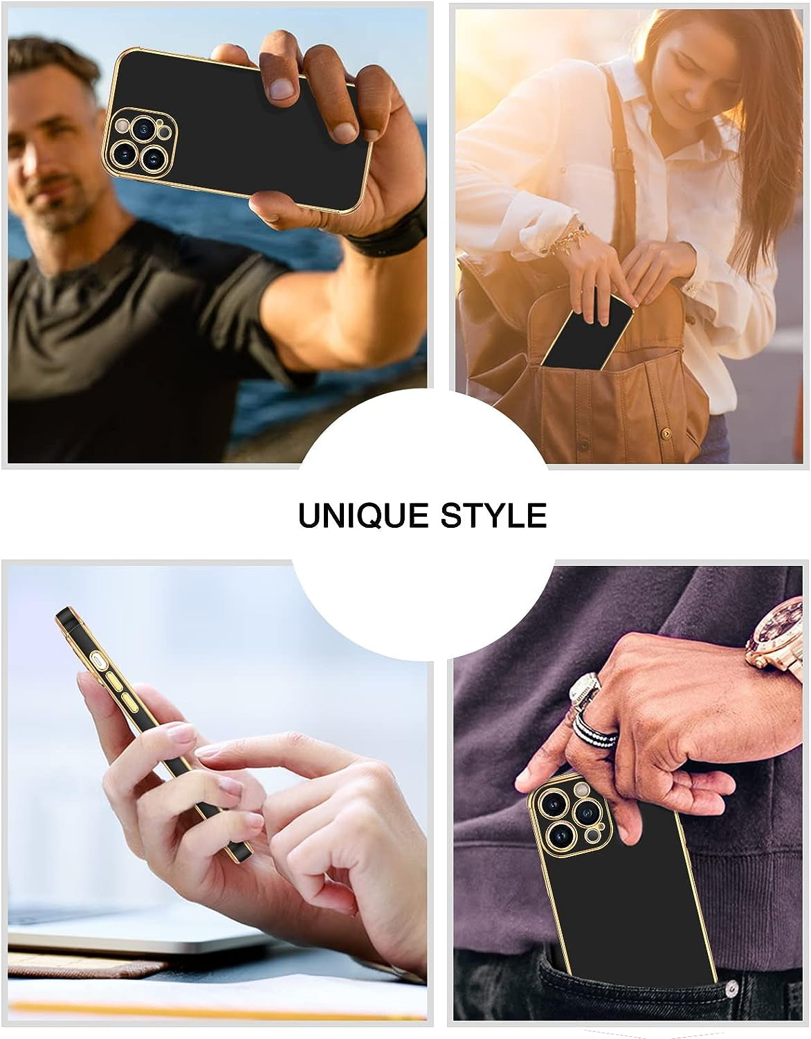 BENTOBEN Iphone 14 Pro Case, Phone Case Iphone 14 Pro 6.1", Slim Thin Luxury Shockproof Protection Soft TPU Bumper Drop Protective Girls Women Boy Men Cute Iphone 14 Pro Cover, Black/Gold Design  BENTOBEN   