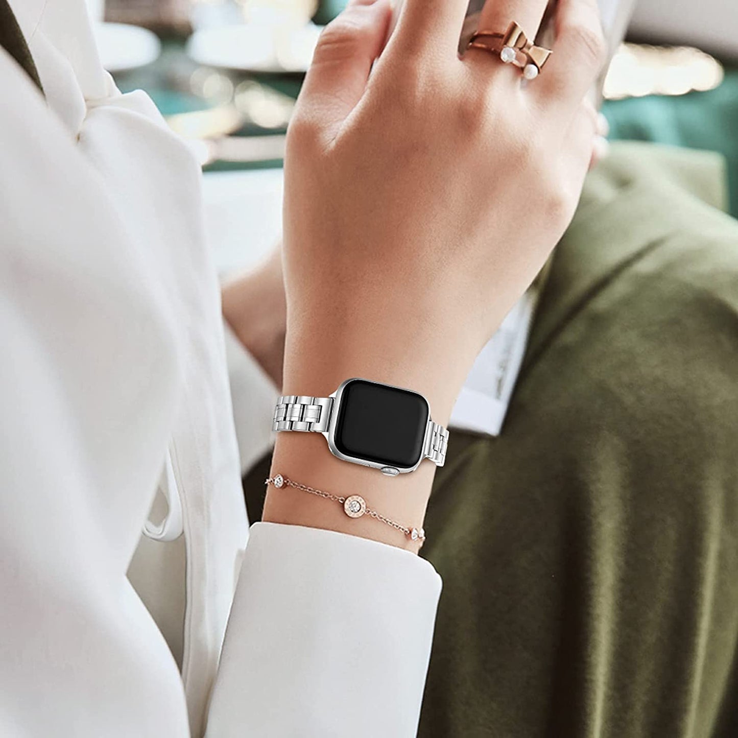 STIROLL Thin Replacement Band Compatible for Apple Watch 38Mm 40Mm 41Mm 42Mm 44Mm 45Mm 49Mm, Stainless Steel Metal Wristband Women Men for Iwatch Ultra SE Series 8/7/6/5/4/3/2/1(Silver,38Mm/40Mm/41Mm)  STIROLL   