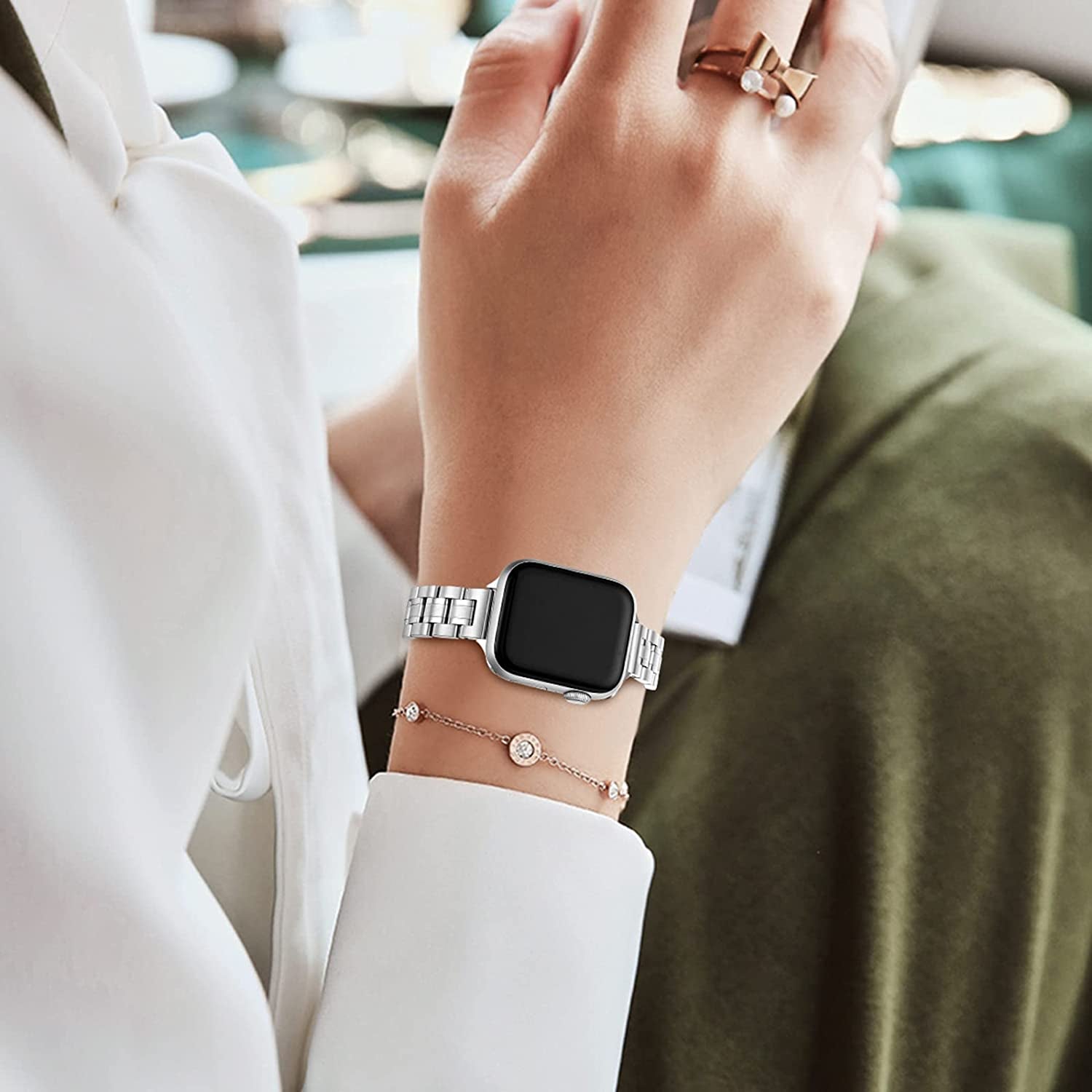 STIROLL Thin Replacement Band Compatible for Apple Watch 38Mm 40Mm 41Mm 42Mm 44Mm 45Mm 49Mm, Stainless Steel Metal Wristband Women Men for Iwatch Ultra SE Series 8/7/6/5/4/3/2/1(Silver,38Mm/40Mm/41Mm)  STIROLL   