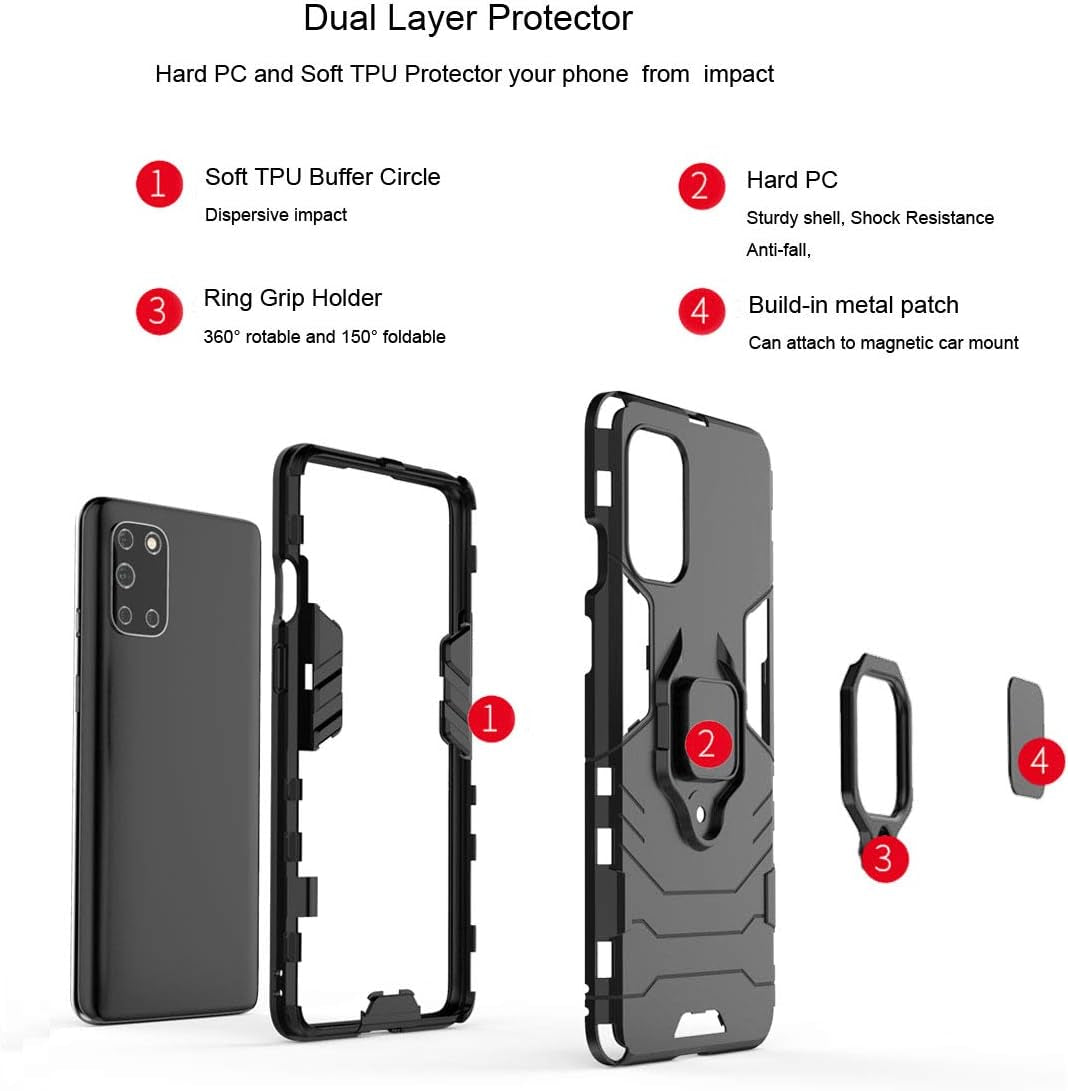 Urspasol for Oneplus 8T 5G Case Oneplus 8T Case with Screen Protector (2 Pack) Tempered Glass Hybrid Heavy Duty Armor Protective Bumper Phone Cover with 360° Degree Ring Holder Kickstand (Red)  Urspasol   