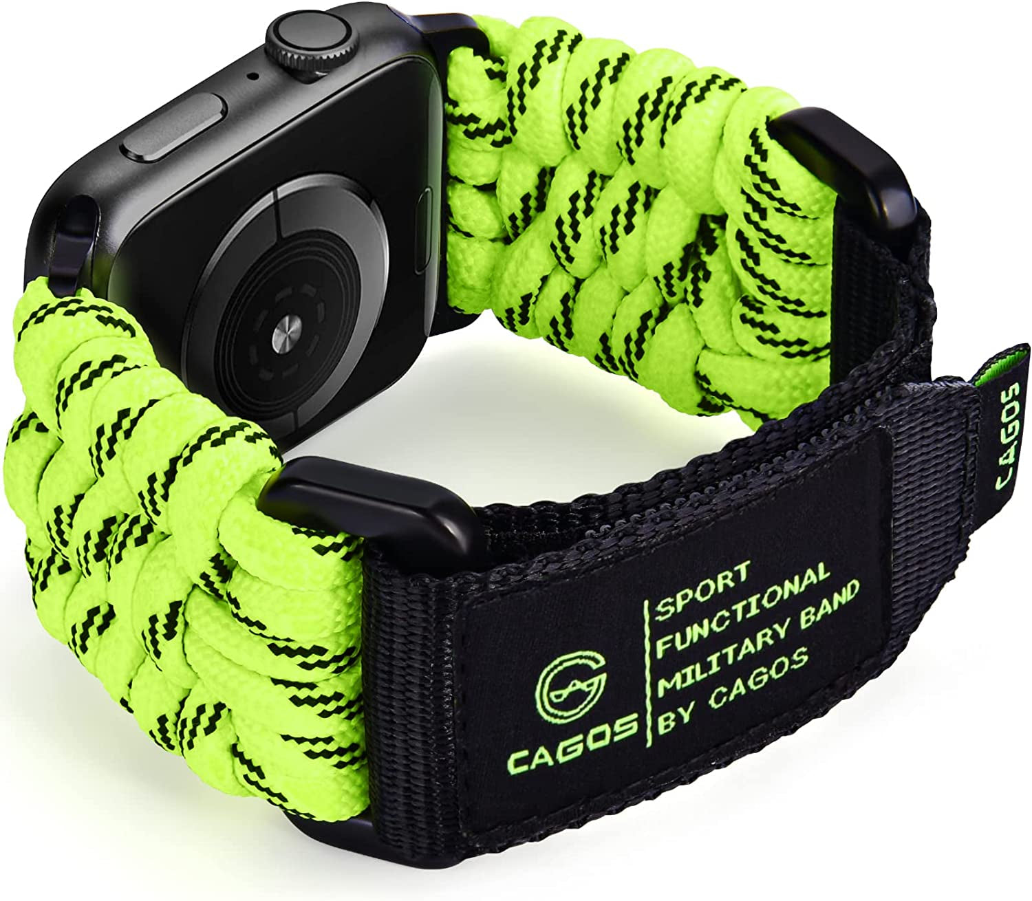CAGOS Compatible with Apple Watch Band 49Mm 45Mm 44Mm 42Mm, Rugged Survival Paracord Nylon Strap Braided Sport Loop for Iwatch Bands Ultra Series 8 7 6 5 4 3 2 1 SE Men  CAGOS Fluorescent Green 49/45/44/42mm M 