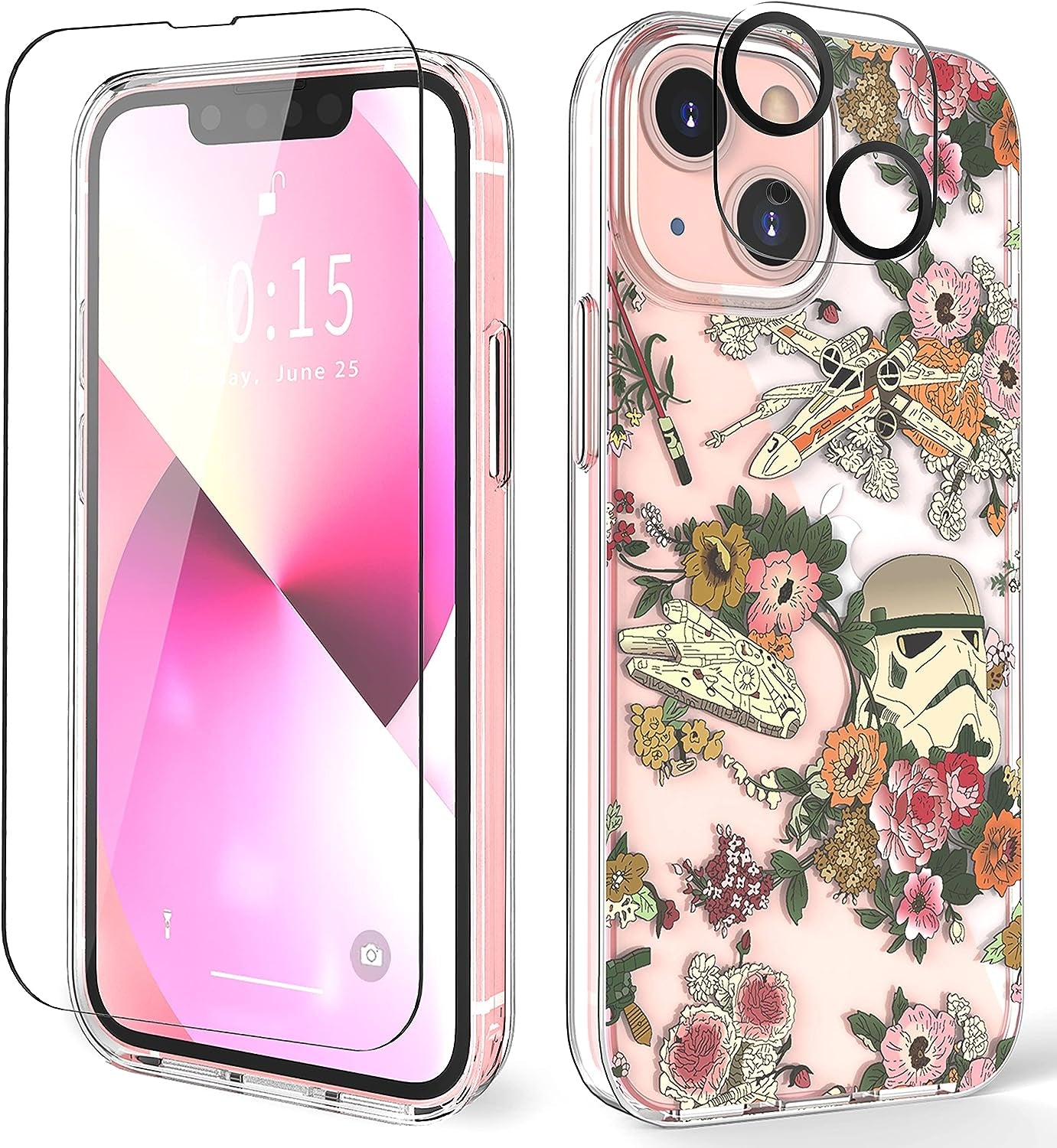 ZQWY Designed for Iphone 13 Case 6.1 Inch, with Tempered Glass Screen Protector + Camera Lens Protector Clear with Design Protective Aesthetic Women Girl Phone Cover (Harry Potter)  ZQWY Flower Stormtrooper Helmet  