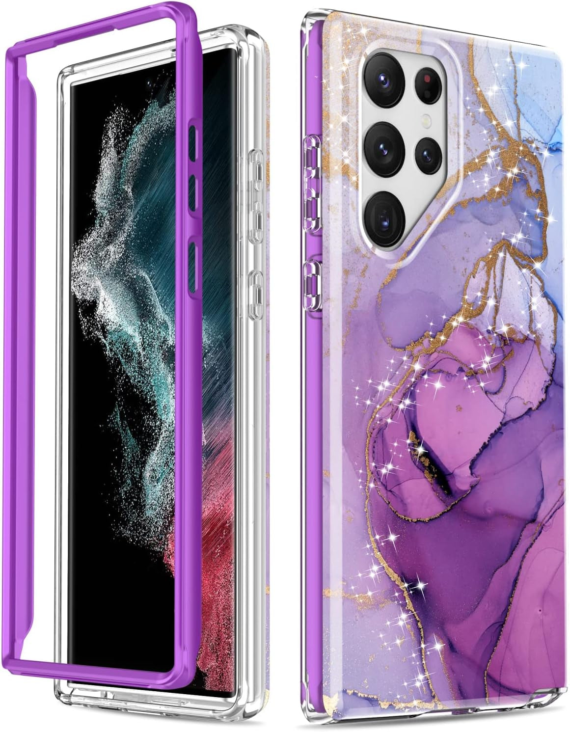 SEXYMOM for Samsung Galaxy S22 Ultra Case,Military Grade Durable Shockproof Cover with Fashion Designs for Women Girls,Slim Fit Protective Phone Case for Galaxy S22 Ultra 6.8" Fanstic Rainbow  SEXYMOM Opal Marble Purple Gold  