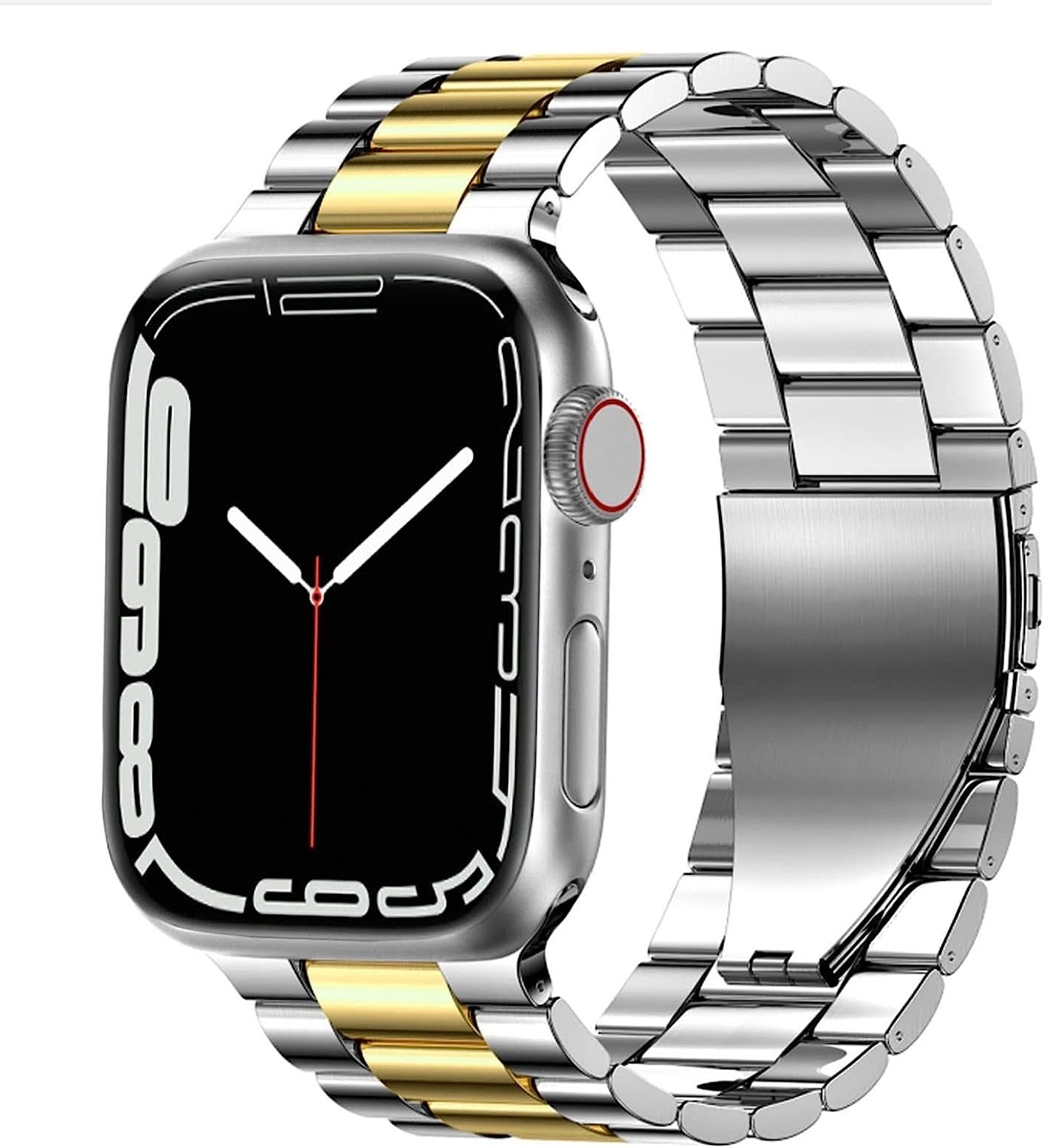 Fitlink Metal Band Compatible for Apple Watch Series 8 7 6 5 4 3 2 1 SE Apple Watch Ultra, Stainless Steel Waterproof Apple Watch Band for Apple Watch 38Mm 40Mm 41Mm 42Mm 44Mm 45Mm 49Mm for Women Men  Fitlink Silver+Gold 42/44/45/49 mm 