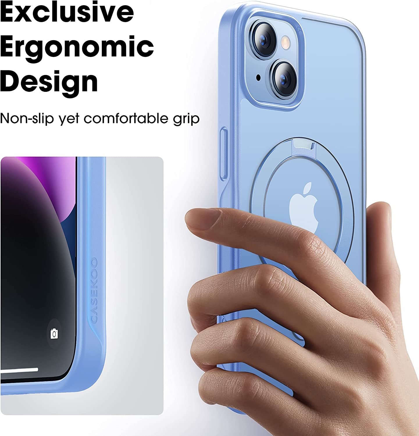 CASEKOO for Iphone 13 Case/Iphone 14 Case with Magnetic Invisible Stand [Military Drop Protection] [Compatible with Magsafe] Shockproof Slim Translucent Matte Phone Cases for Men Women 6.1 Inch, Blue  CASEKOO   