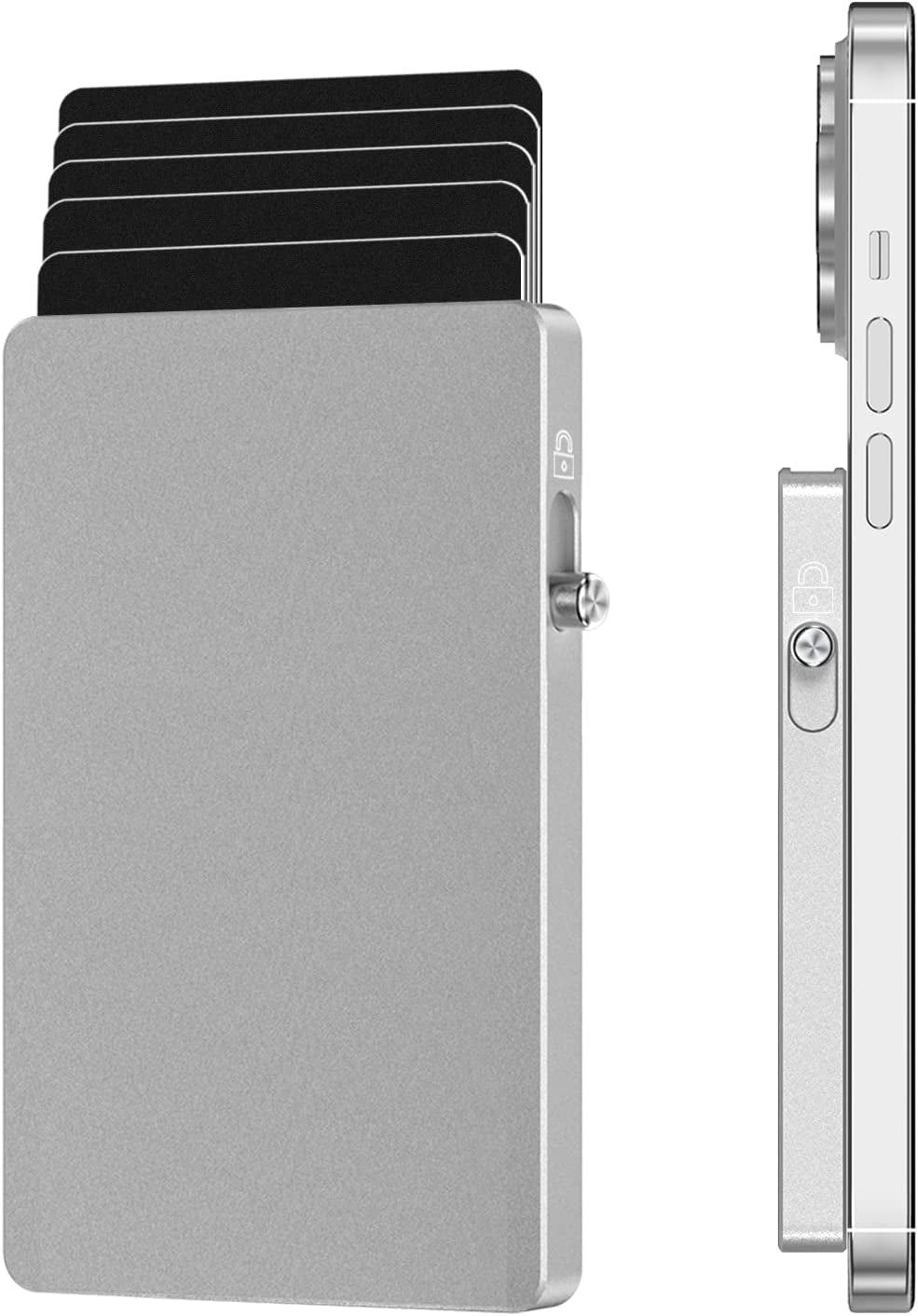 Magnetic Card Wallet Holder for Magsafe，Slim Metal Wallet Card Holder，Eject Credit Card with One Click Prevent Theft Locking Cards Function ，Card Holder for Phone Case Compatible with All Type Phone  SMRA   