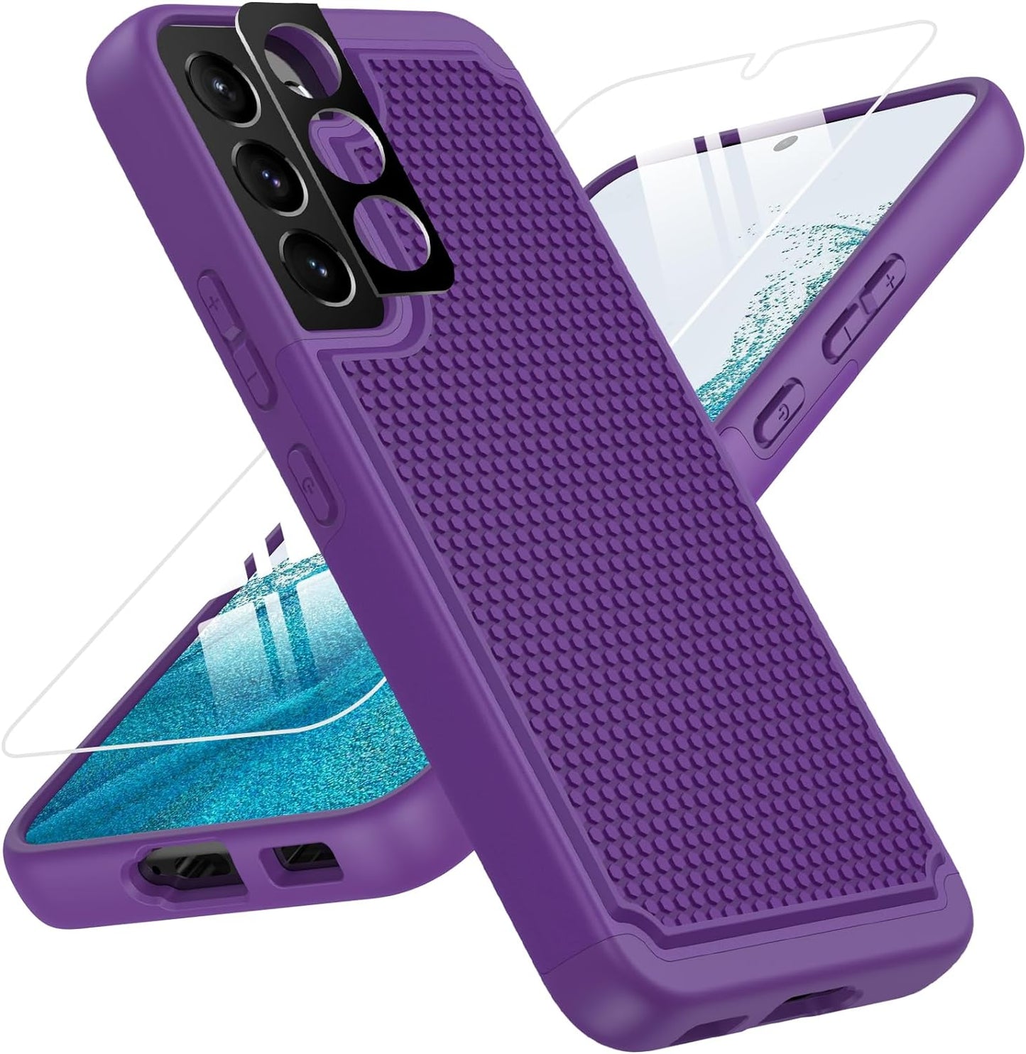 BNIUT for Samsung Galaxy S22 5G Case: Dual Layer Protective Heavy Duty Cell Phone Cover Shockproof Rugged with Non Slip Textured Back - Military Protection Bumper Tough - 6.1Inch (Girly Purple)  binghexin Purple  