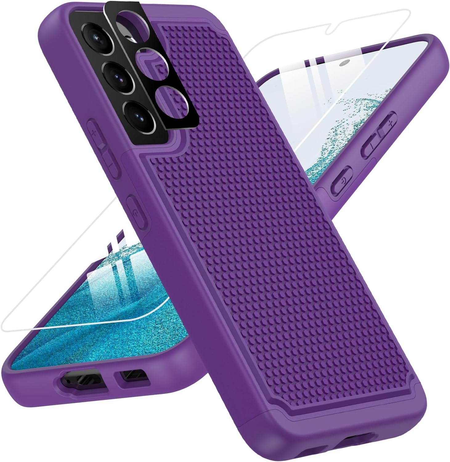 BNIUT for Samsung Galaxy S22 5G Case: Dual Layer Protective Heavy Duty Cell Phone Cover Shockproof Rugged with Non Slip Textured Back - Military Protection Bumper Tough - 6.1Inch (Girly Purple)  binghexin Purple  