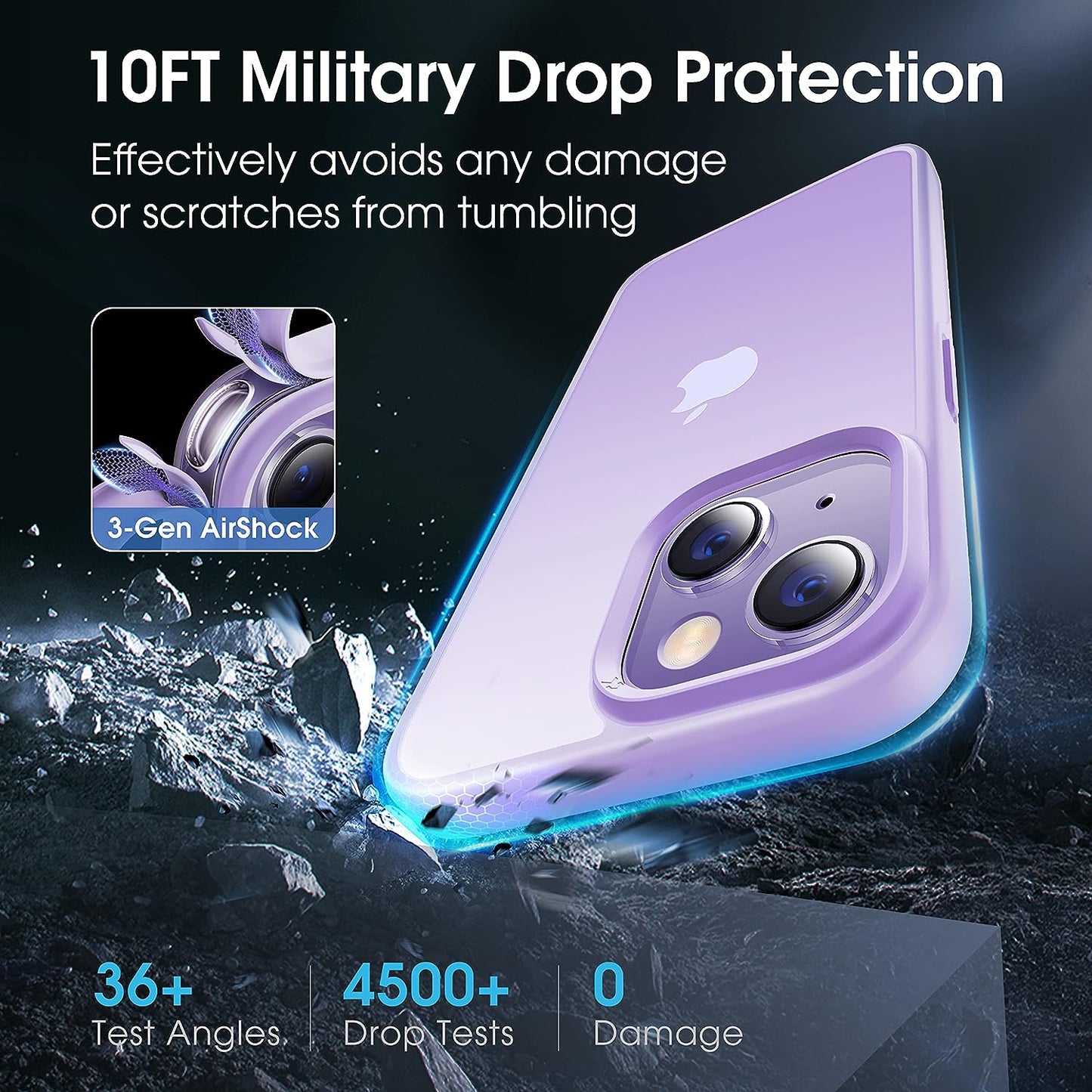 CASEKOO Kooshock for Iphone 14 plus Case Matte 6.7 Inch 2022,[10FT Military Drop Protection][ Anti-Scratch] Protective Hard Back Translucent Shockproof Cover Non-Slip Bumper Slim Phone Cases, Purple  CASEKOO   