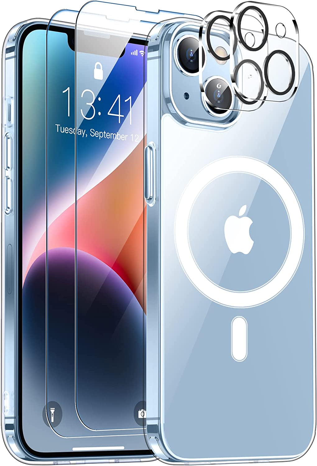 SPIDERCASE for Iphone 14 Case, [10 FT Military Grade Drop Protection][Non-Slip] [2+Tempered Glass Screen Protector][2+Tempered Camera Lens Protector] Heavy Duty Full-Body Shockproof Case, Deep Blue  SPIDERCASE Magnetic Clear  