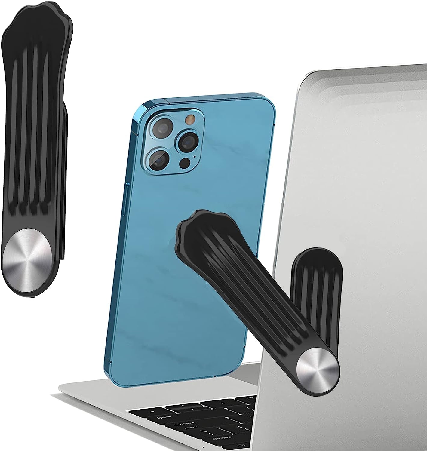 Monring Kitty Paw Laptop Phone Holder,Slim Magnetic Adjustable Cell Phone Stand,Universal Laptop Phone Mount for Monitor Top/Side, Black, 4.7X1.3X0.2 Inch  Monring   