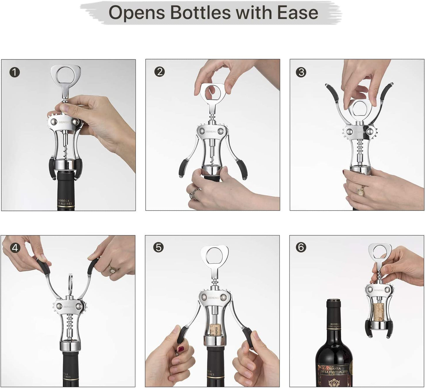 Wine Opener, Zinc Alloy Premium Wing Corkscrew Wine Bottle Opener with Multifunctional Bottles Opener, Upgrade  Beneno   