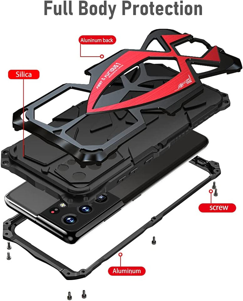 Kumwum Armor Phone Case for Samsung Galaxy S21 plus Military Grade Drop Protection Cover S21Plus 5G Heavy Duty Hybrid Metal Bumper Built-In Silicone Shockproof Dustproof - Black + Red  KumWum   