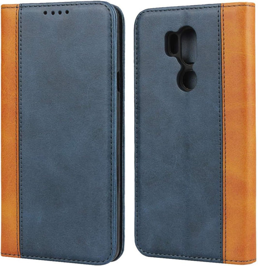 Icovercase for LG G7 Thinq Wallet Case, Card Slots Holder Carry Magnetic Premium PU Leather Kickstand Flip Cover Case (Blue+Khaki)  iCoverCase   