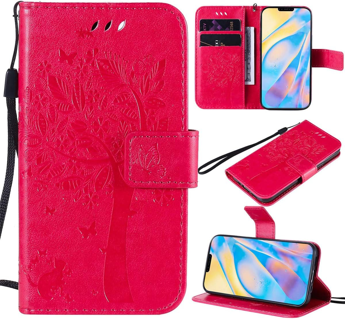 XYX Wallet Case for LG V30, Embossed Cat Butterfly Flowers PU Leather Flip Protective Phone Case Cover with Card Slots for LG V30/LG V35 Thinq, Pink  XYX Rose Lg V50/Lg V50 Thinq 
