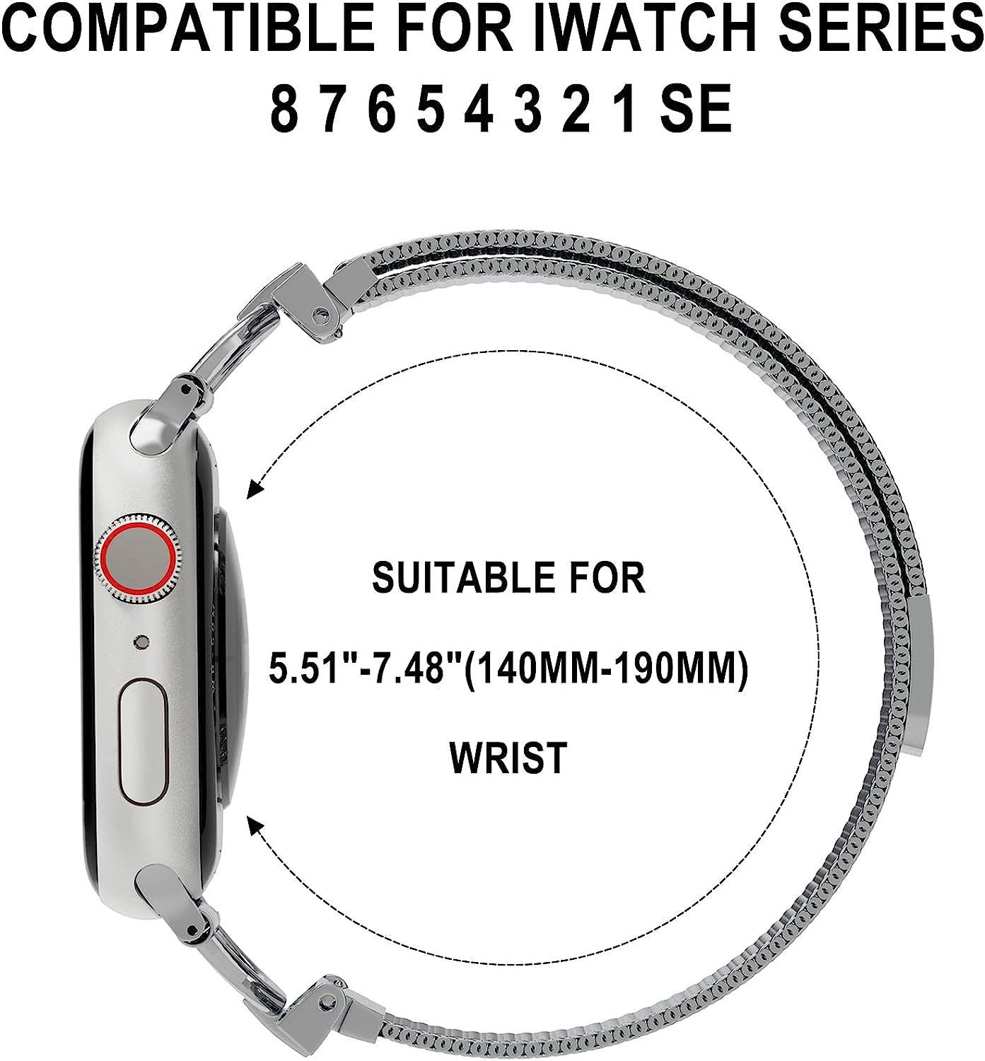 MOSINBAND Compatible with Apple Watch Band 42Mm 44Mm 45Mm 49Mm 38Mm 40Mm 41Mm,Slim Stainless Steel Mesh Loop Magnetic Clasp Strap for Iwatch SE & Series 8 7 6 5 4 3 2 1 Women Men  MOSINBAND   