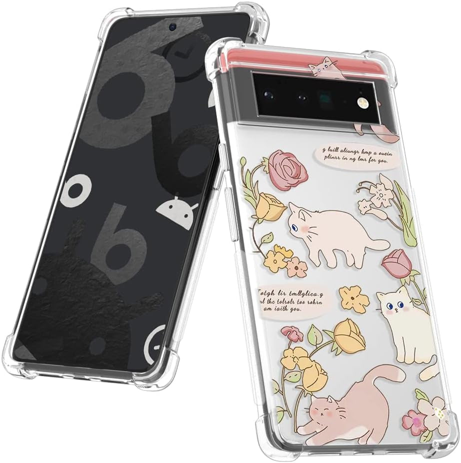 YCJACE Google Pixel 6 Pro Case,Google Pixel 6 Pro Case Clear with Bear Design Soft TPU Ultra-Thin Shockproof Anti-Scratch Bumper Protective Cover Case for Google Pixel 6 Pro-Sweets Bear  YCJACE Cute Cats  