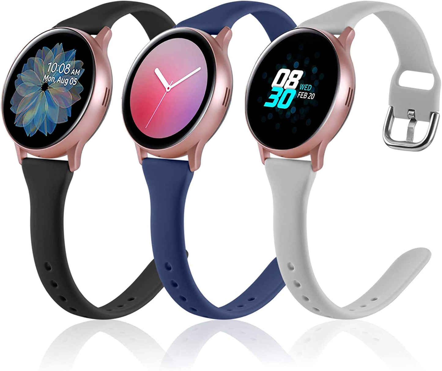 Vcegari (3 Pack) Band Compatible with Samsung Active 2 Watch 40Mm 44Mm, Galaxy Watch 3 41Mm/Galaxy Watch 42Mm/Gear S2 Classic/Gear Sport Bands, 20Mm Slim Silicone Sport Strap for Women Men  Vcegari Black/Navy/Gray Small 