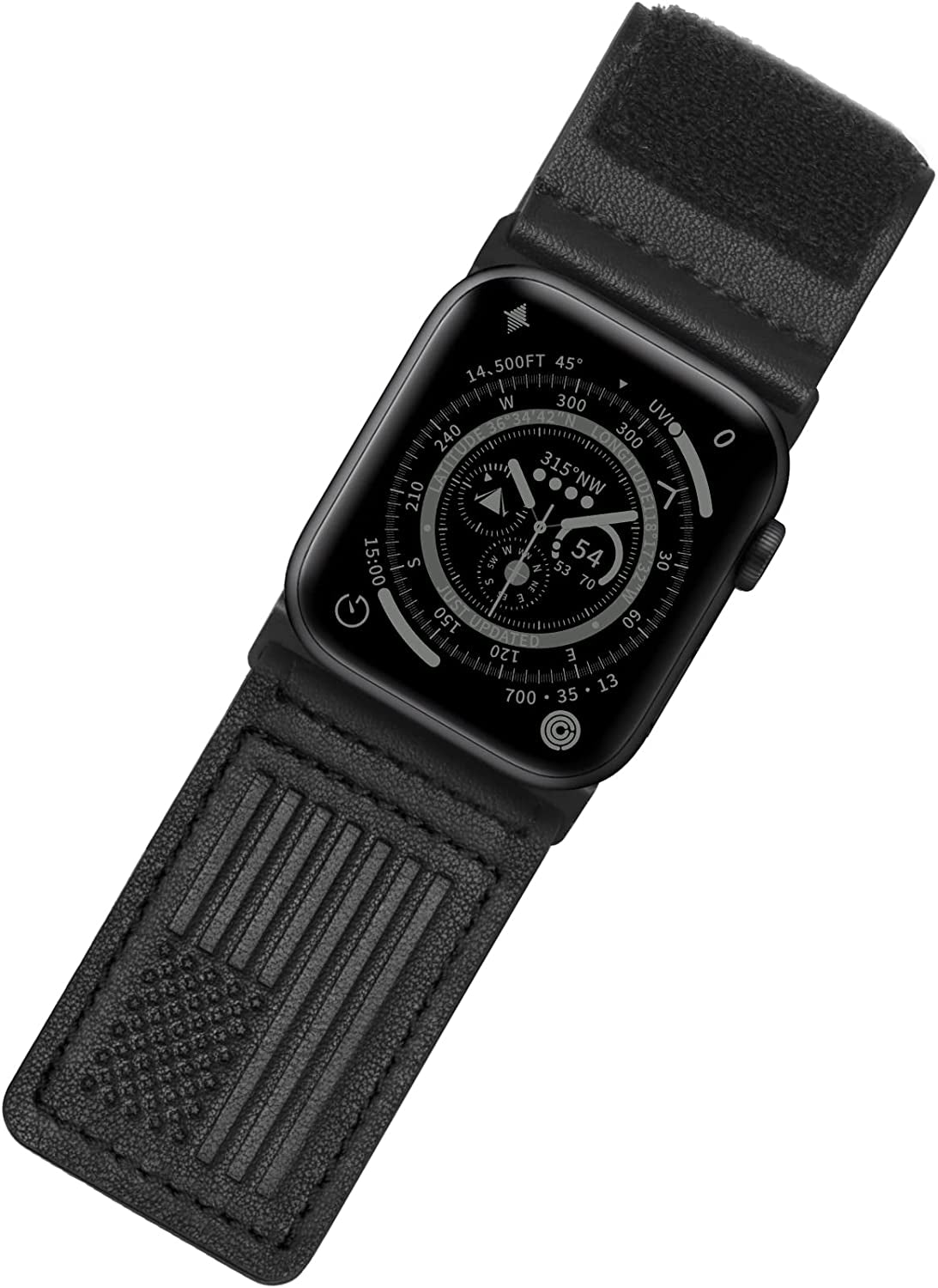 Tefeca Fortitude Series Adjustable Band for Apple Watch/Apple Watch Ultra  Tefeca Ultra Wide USA Flag Black Leather 49/45/44/42mm Extra Large 