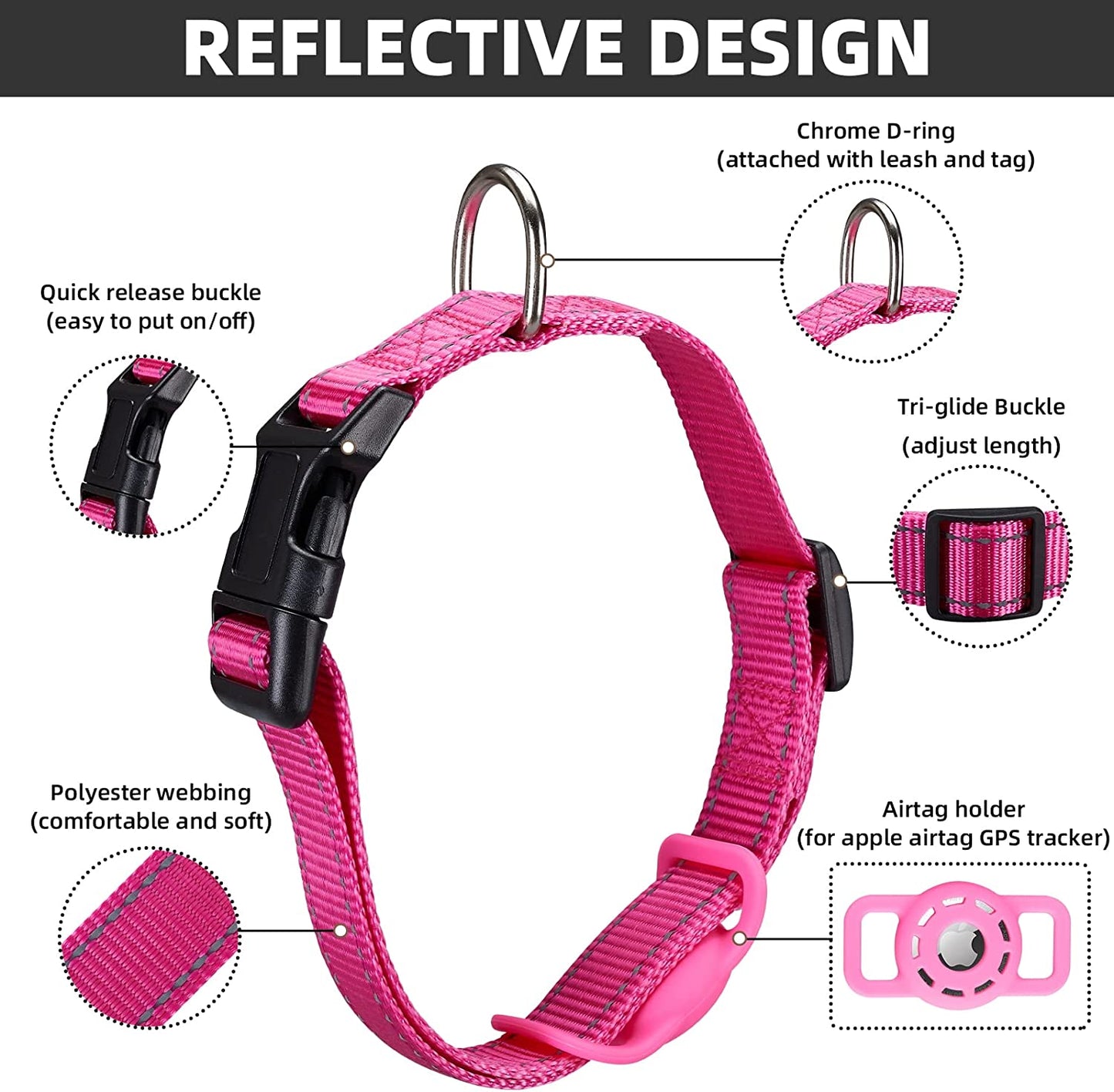 KONITY Reflective Airtag Dog Collar, Compatible with Apple Airtag, Nylon Pet Cat Puppy Collar with Silicone Airtag Holder for Small, Medium, Large, and Extra Large Dogs  Konity   