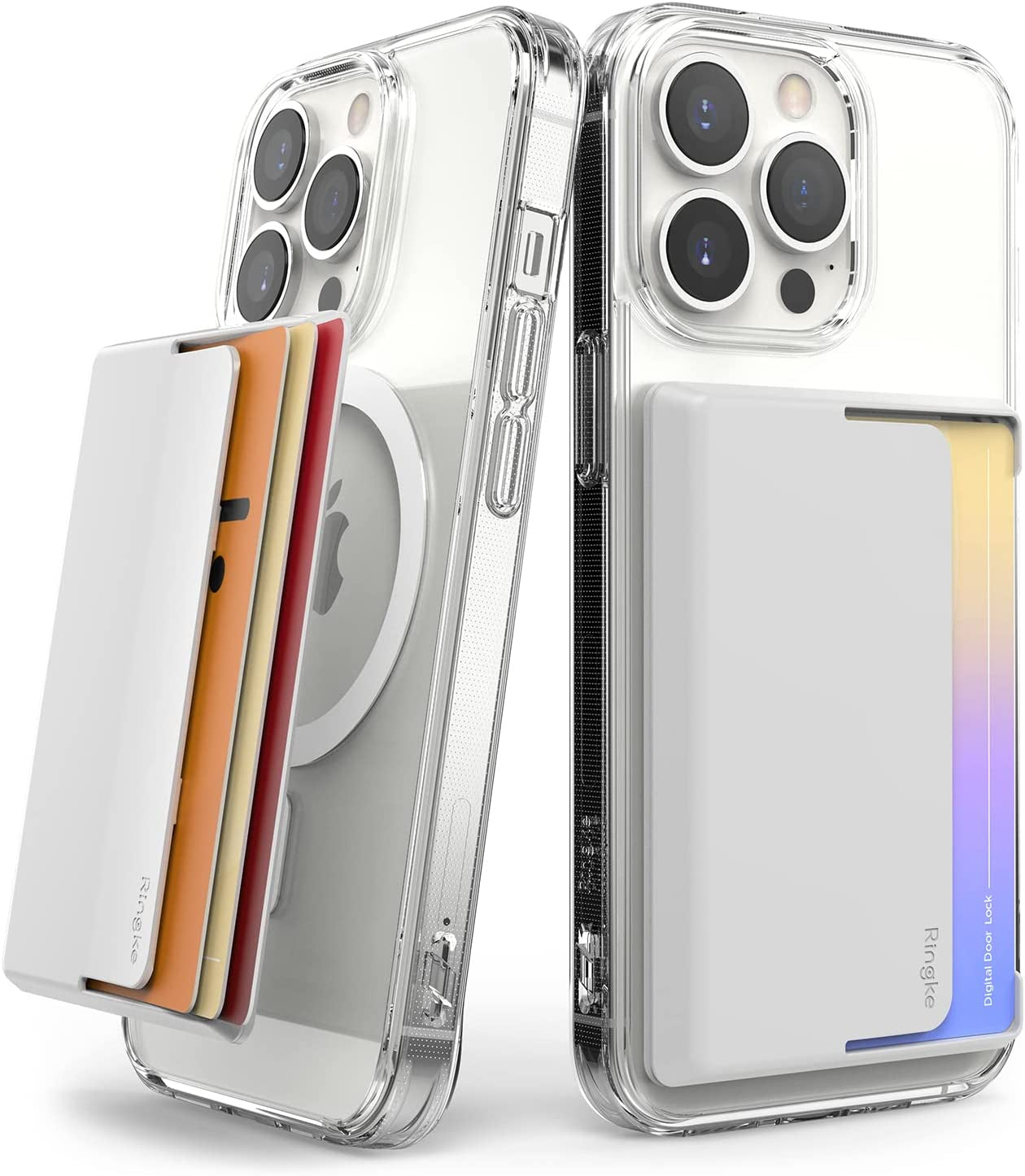 Ringke Magnetic Side Slot Card Holder for Phone Case, Business Card Holder for Back of Phone, ID Credit Card Wallet Compatible with Magsafe, and Iphone 14, 13, 12, Pro Max Mini - Clear Mist  Rearth Light Gray Magnetic 