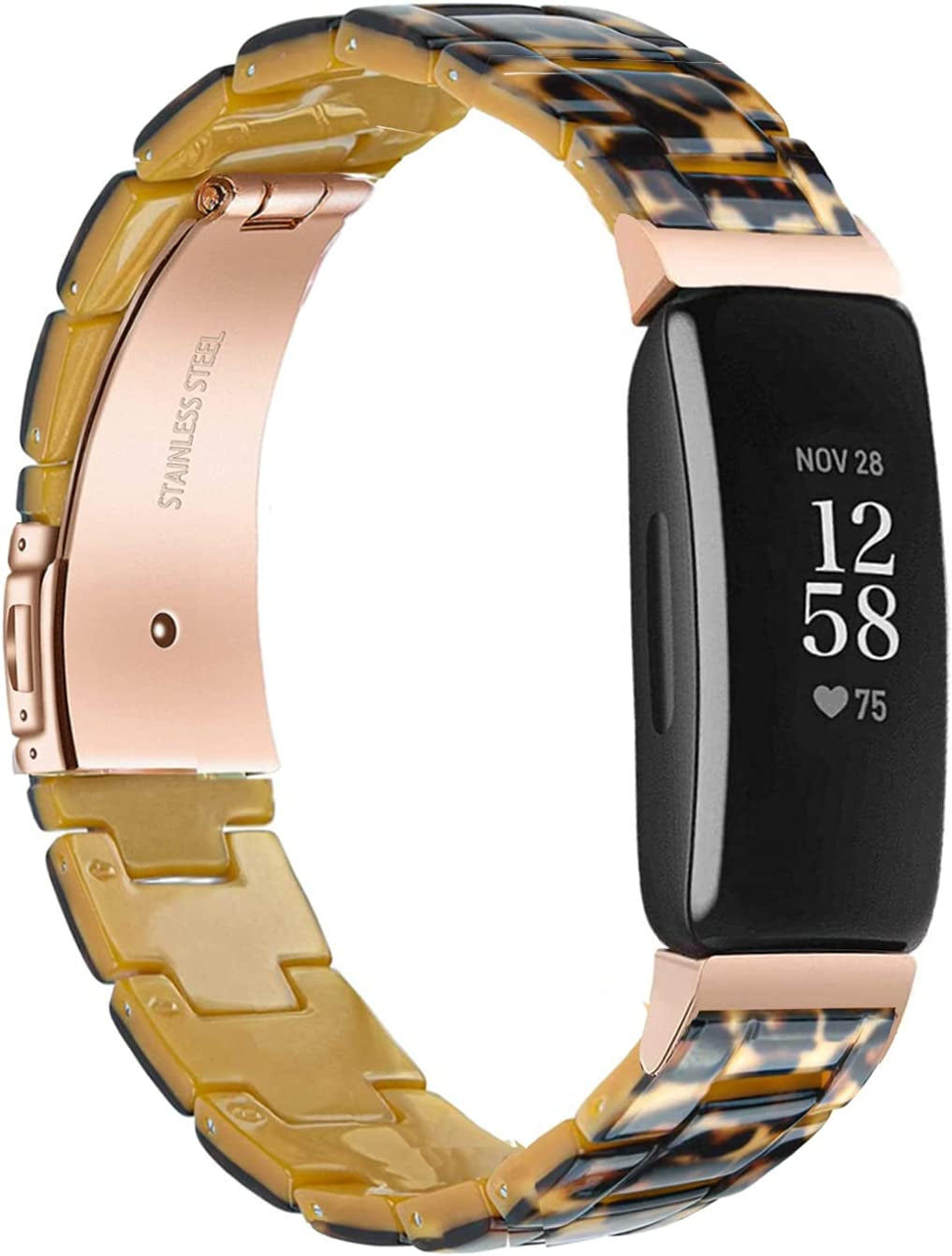 Wongeto Compatible with Fitbit Inspire 2 & Inspire/Inspire HR Bands for Women Girls, Resin Wristband Strap with Stainless Steel Buckle Replacement Bands for Fitbit Inspire Accssorises(White Flower)  Wongeto Leopard  