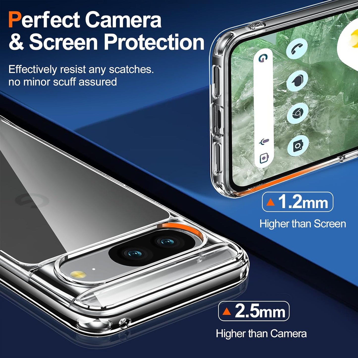 Oterkin for Google Pixel 8 Case Clear, [20X Anti-Yellowing] Pixel 8 Case with [2Pcs Tempered Glass Screen Protector][Built-In 4 Airbags][10Ft Military Protection] Google Pixel 8 Phone Case (Clear)  Oterkin   