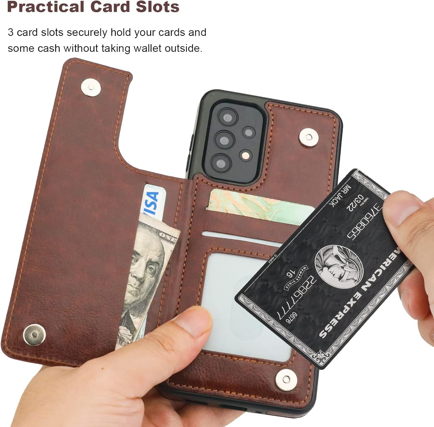 Onetop Compatible with Samsung Galaxy A53 Wallet Case with Card Holder, PU Leather Kickstand Card Slots Case, Double Magnetic Clasp and Durable Shockproof Cover 5G 6.5 Inch(Brown)  Onetop   