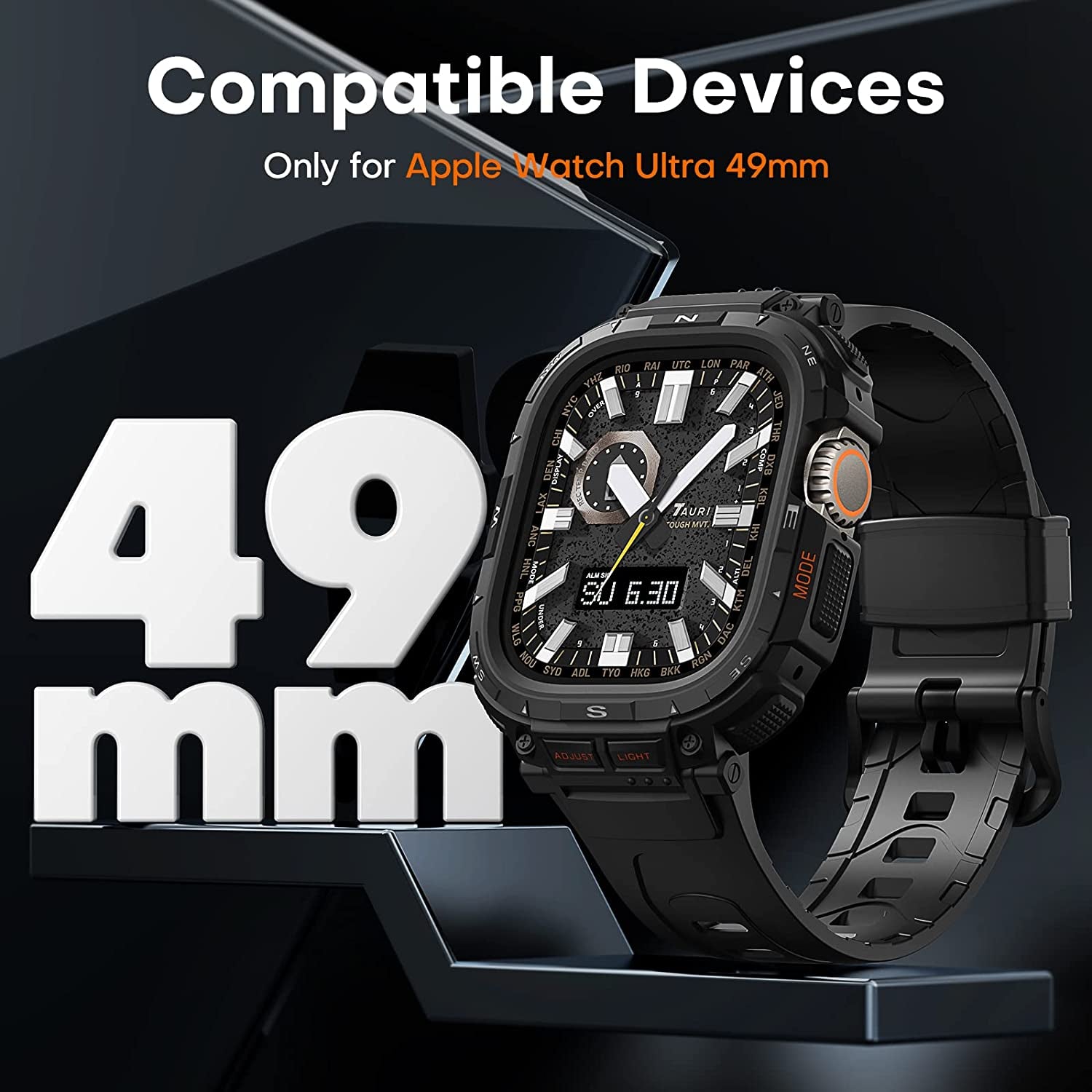 TAURI Bands with Bumper Case Compatible for Apple Watch Ultra 49Mm, [Upgraded Sport Series Design] Adjustable Rugged Cover Strap with Powerful Shockproof for Iwatch Ultra 49Mm, Men Black  TAURI   