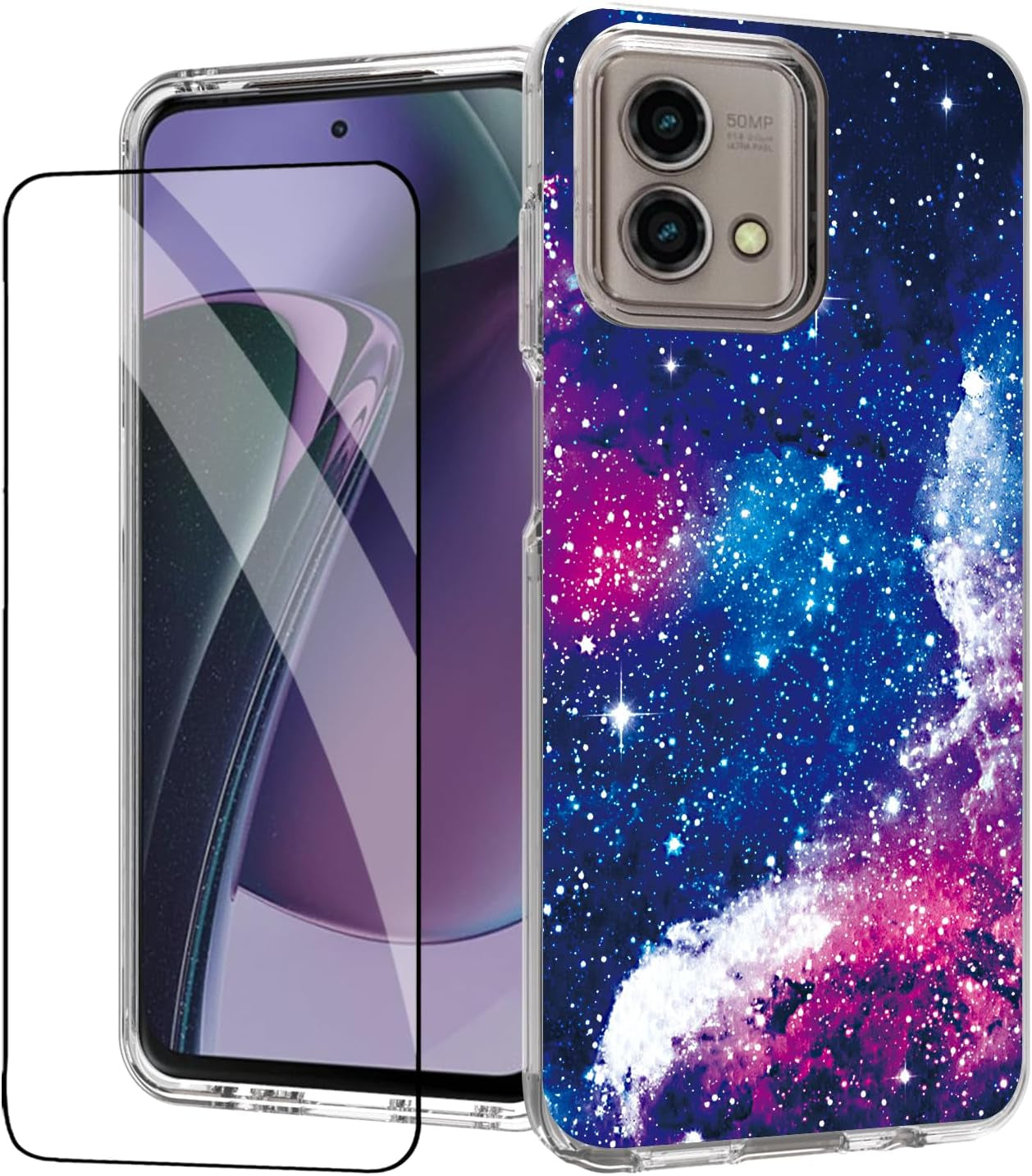 For Moto G Stylus 5G (2023) Case,Tempered Glass Screen Protector, Shockproof Drop Protective 2 in 1 Hybrid Hard PC Soft TPU Case for Motorola Moto G Stylus 5G (2023) (Mandala)  DDTKZC Blue Starry Sky  