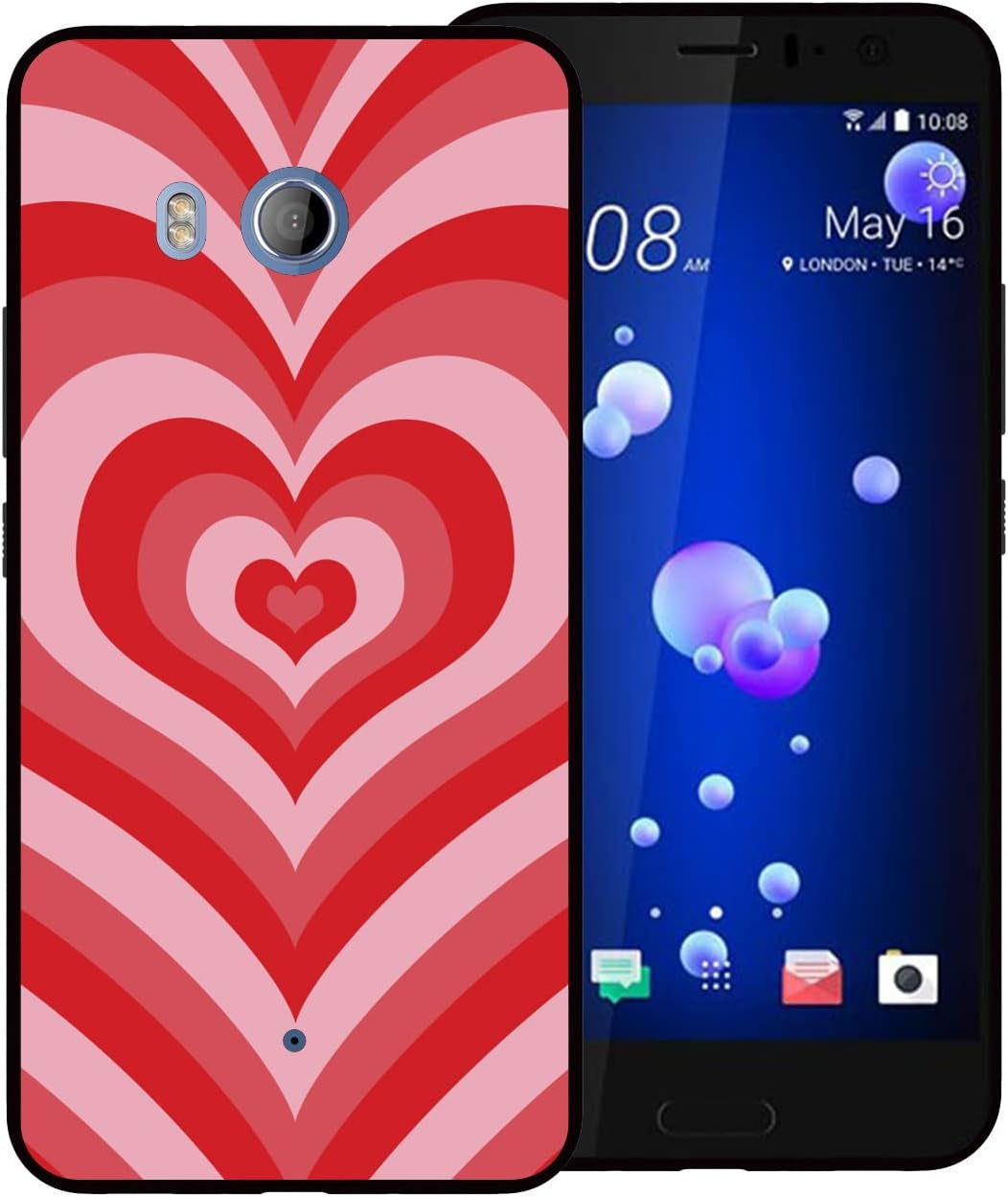 Zaztify Compatible with HTC U11, Khaki Heart Tunnel Center Love Swirl Cute Pattern Shockproof Protective Anti-Slip Thin Slim Soft Phone Case Cover Shell  zaztify Red Heart  