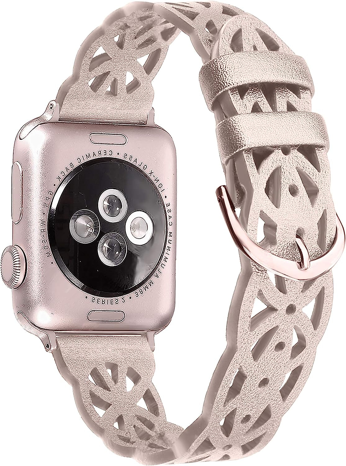 Secbolt Hollowed-Out Leather Band Compatible with Apple Watch 38Mm 40Mm 41Mm 42Mm 44Mm 45Mm Iwatch Series 8/7/6/SE/5/4/3/2/1, Elegant Top-Grain Leather Wristband Strap Accessories for Women  Secbolt   