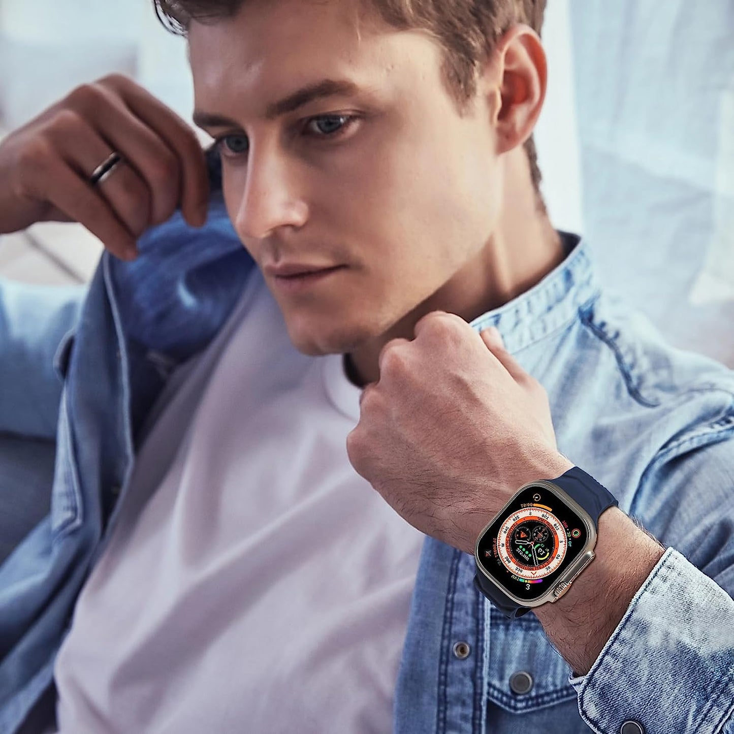 Seizehe Sport Bands Compatible with Apple Watch Ultra Band 49Mm 45Mm 44Mm 42Mm for Men, Soft Silicone Wristbands Replacement Strap for Iwatch Ultra Bands Series 8/7/SE/6/5/4/3/2/1, 2 Packs  Seizehe   